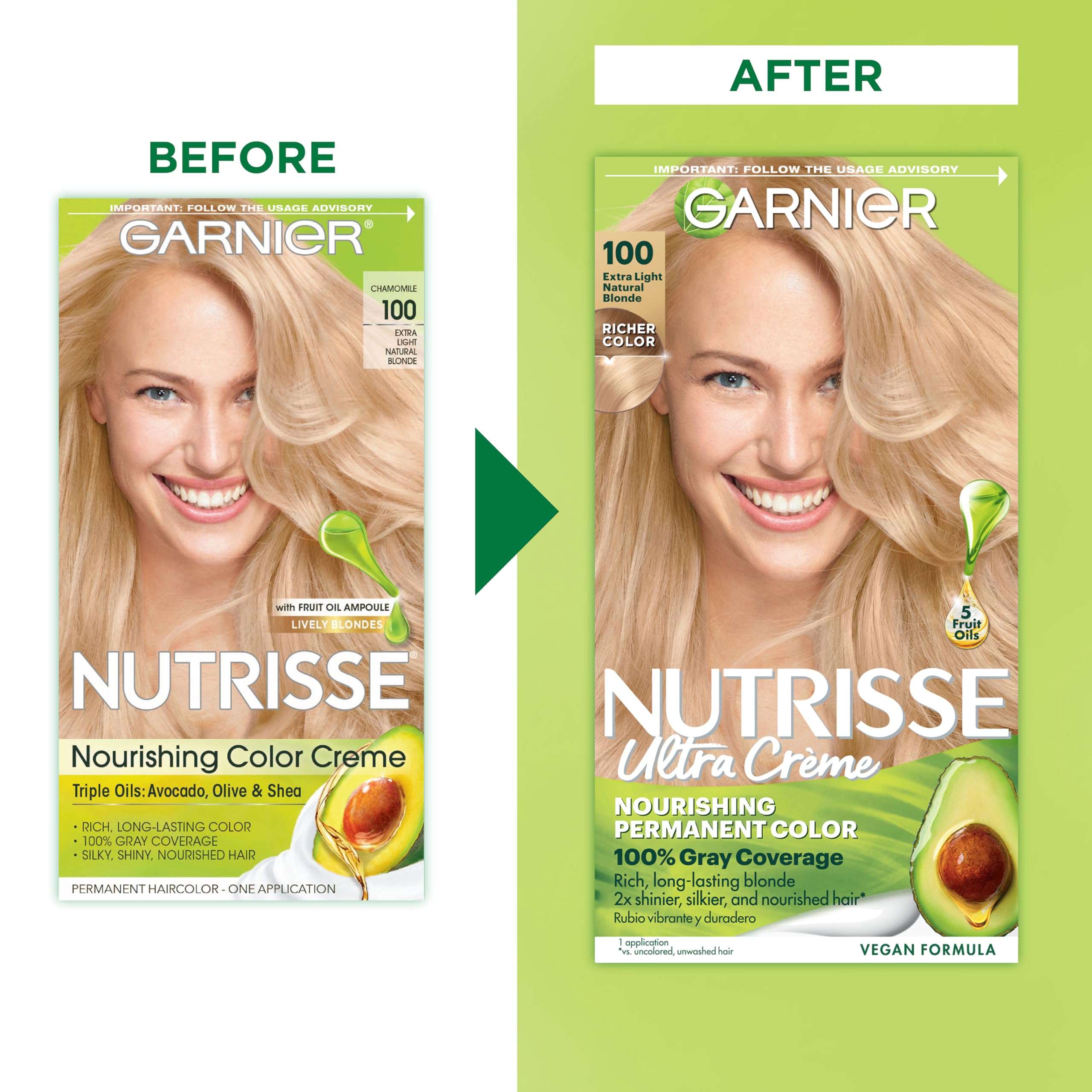 Garnier Hair Color Nutrisse Nourishing Creme, 100 Extra-Light Natural Blonde (Chamomile) Permanent Hair Dye, 2 Count (Packaging May Vary) 2