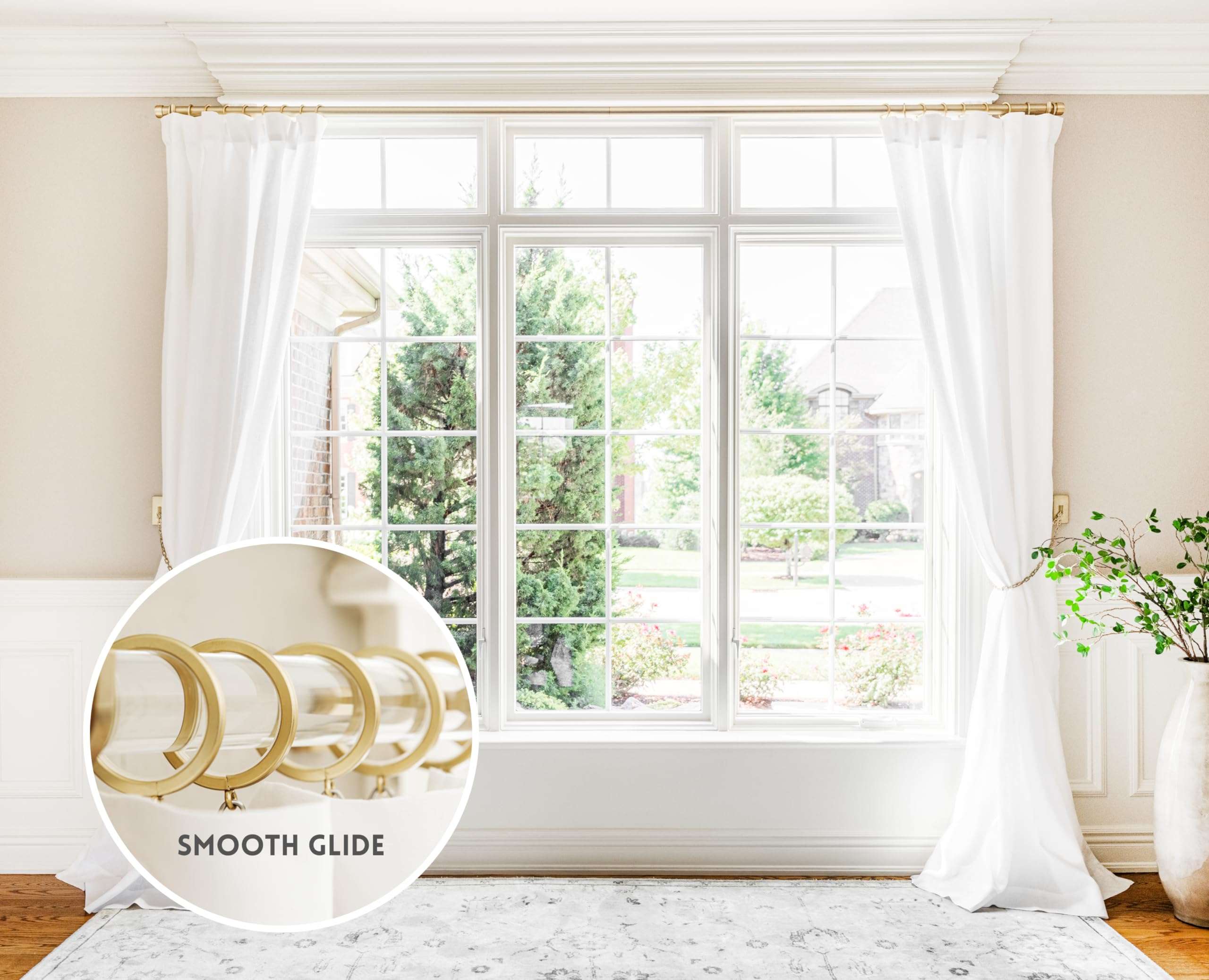 BlastHome® Luxury Curtain Rings – Premium Metal with Quiet, Smooth Nylon Inserts – Pinhooks and Clips Included – 1 1/2" Inside Diameter – 18 Rings for Two Standard Curtains – Brushed Gold 3