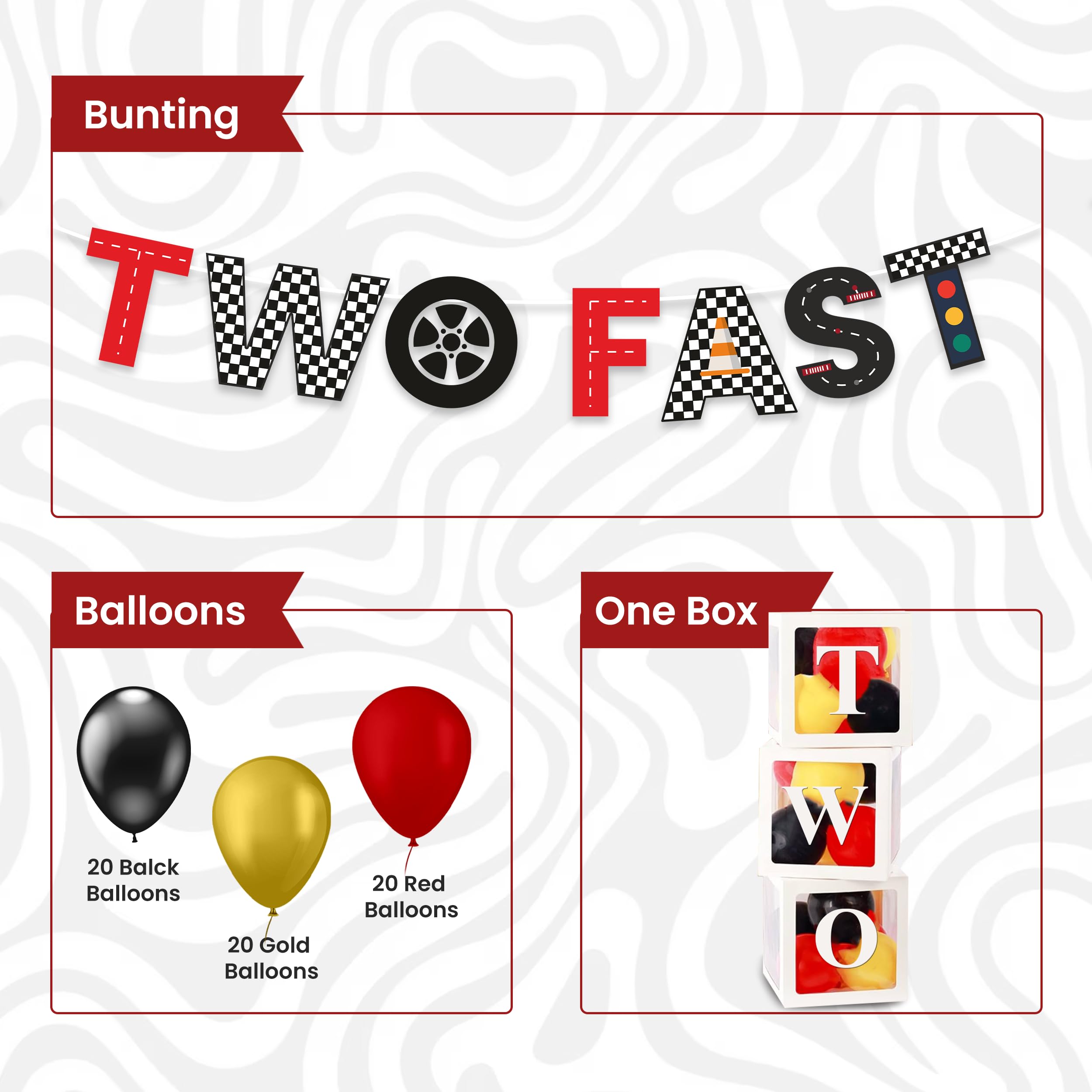Untumble TWO FAST Bunting & Letter Box Kit (Pack of 64 pcs) - Birthday Banner, 60 Balloons, and Letter Box - Ideal for Small Parties and Surprise Setups 3