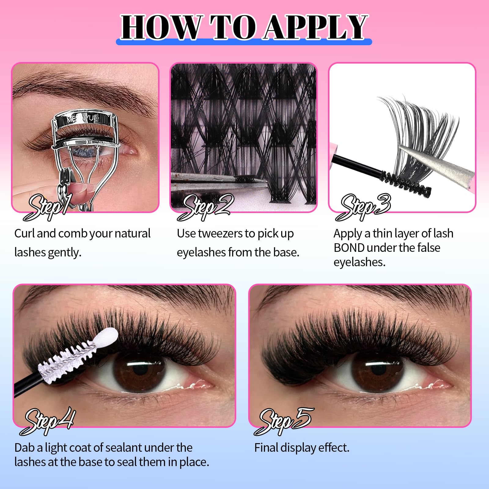CMAYOME Lash Clusters Kit, 50D 60D 80D 100D Lash Extension Kit with Lash Bond and Seal, 800Pcs Individual Lash Clusters with Lash Tweezers, Lash Remover and Eyelash Brush 6