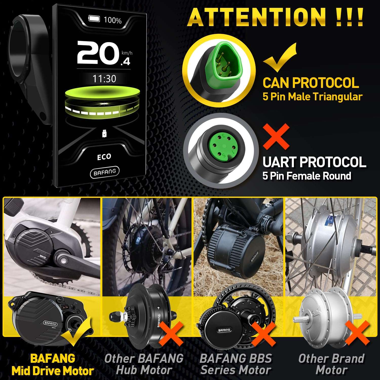 Bafang Display C010 for M400, M500 Mid Motor 0-6 Pedal Assist Levels eBike Computer Display with Automatic Backlight CAN Protocol 3