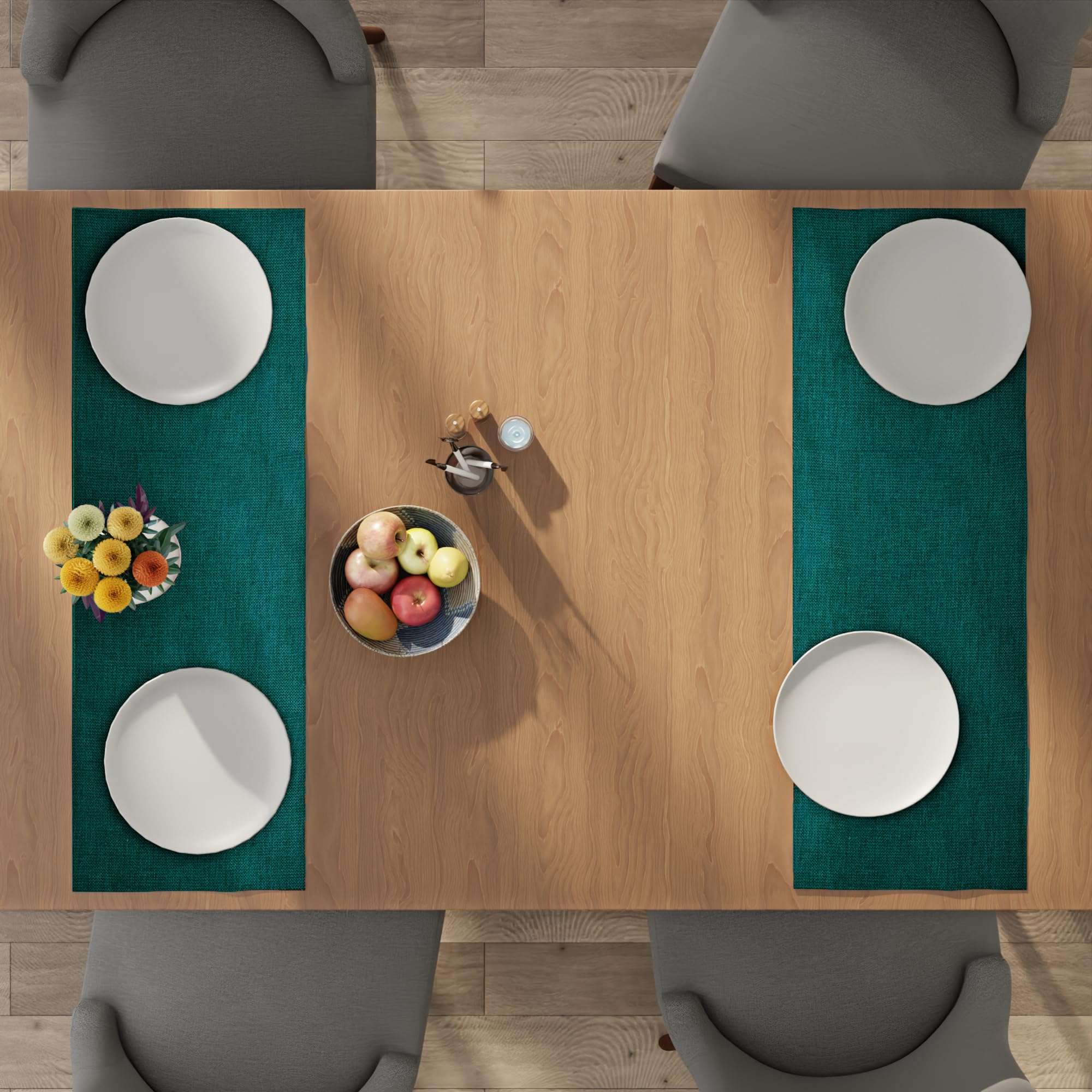 Encasa XO Dining Table Runner for 4 to 6 Seater | 32x91 cm | Sand | Chenille Fabric | Machine Washable 5