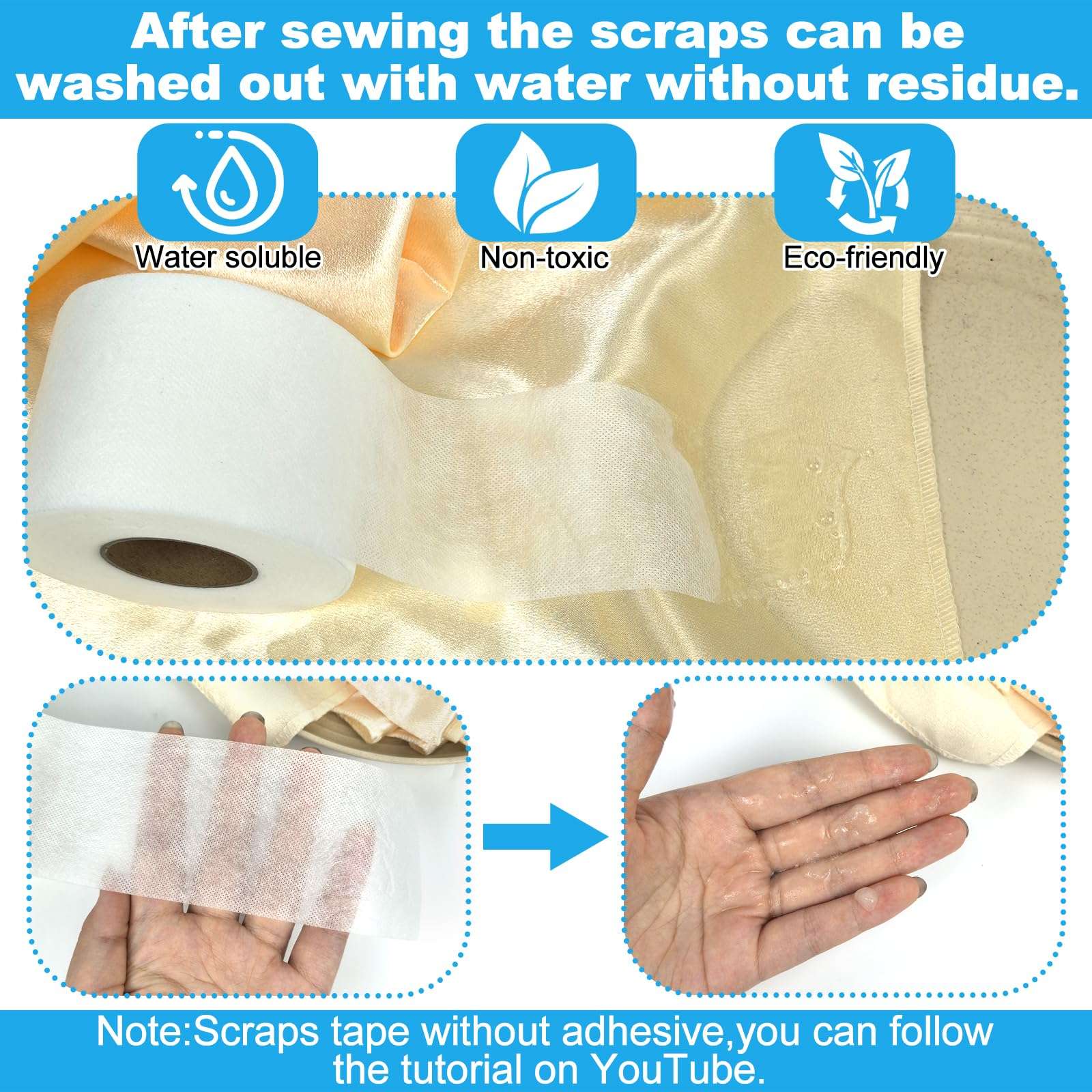 Foxtell 3 Rolls Diagonal Scrap Tape for Quilting- Water Soluble Non-Woven Tape, 2.5 Inches 25 Yards 4