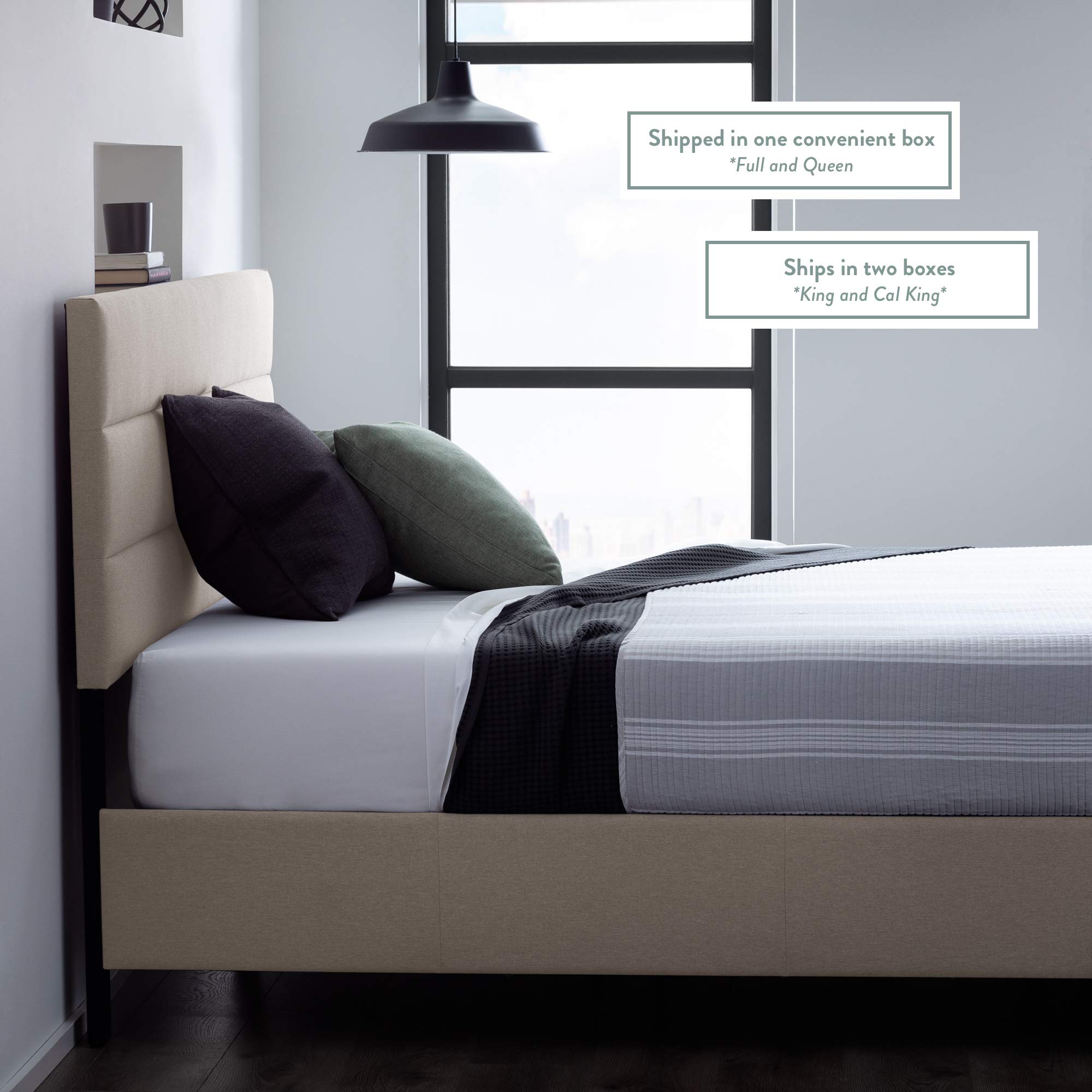 Edenbrook Johnson Upholstered Bed with Built-in Drawers-Modern Channel Tufted Headboard-Easy Assembly-Queen, Stone 5