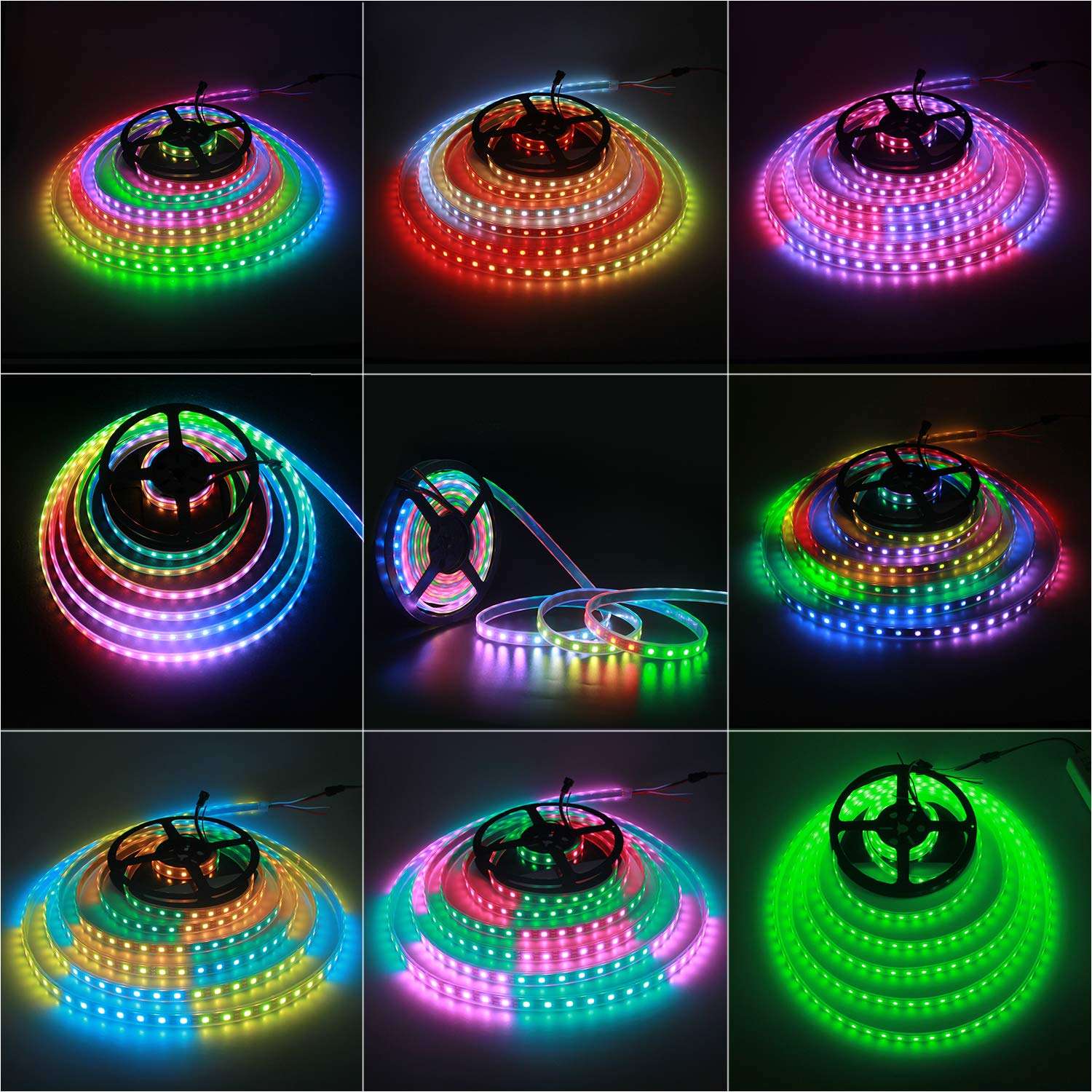 ALITOVE WS2812B Individually Addressable LED Strip Light 5050 RGB 16.4ft 300 LED Pixel Flexible Lamp Tube Waterproof IP67 Black PCB DC 5V 5