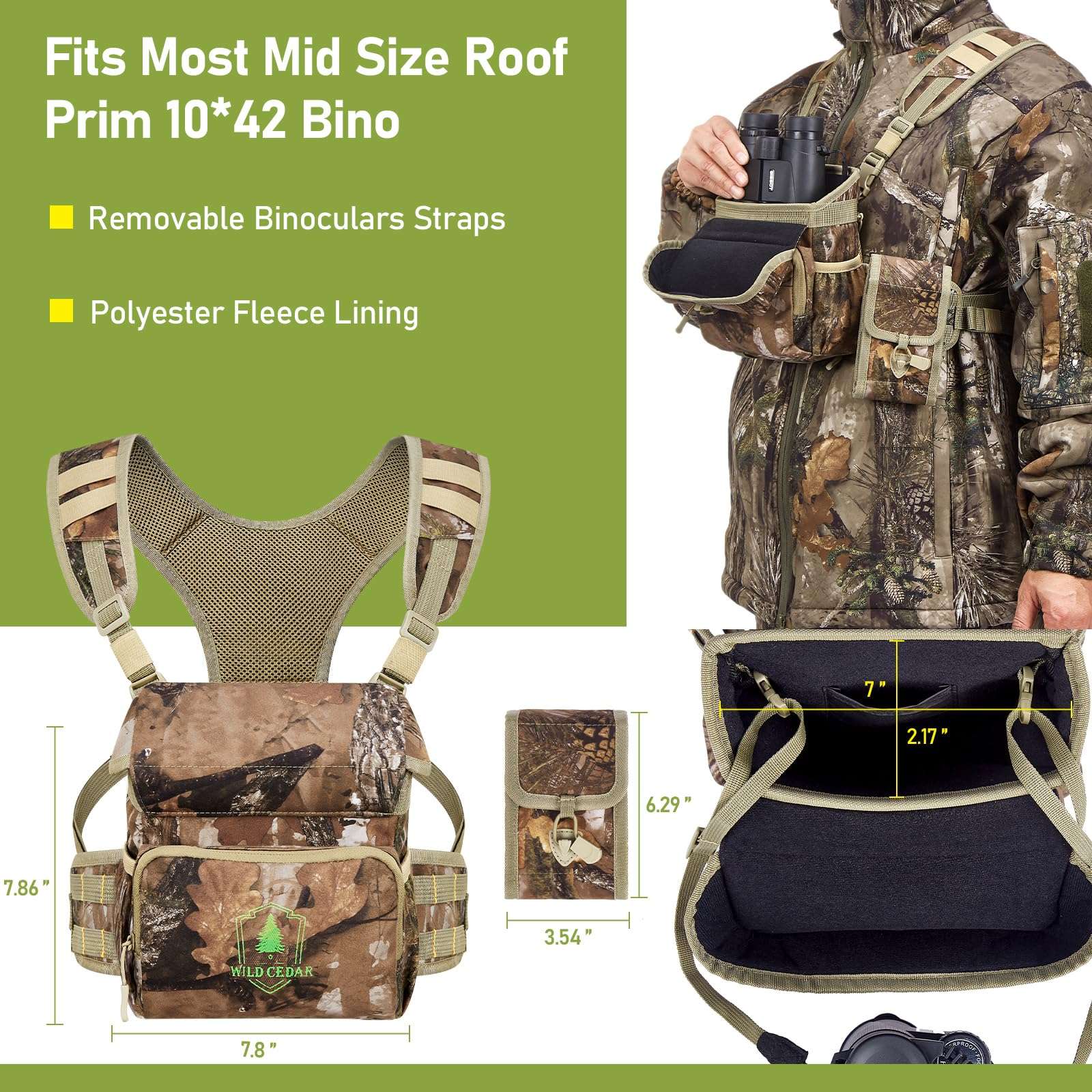 Wild Cedar Binocular Harness Chest Pack with Rangefinder Pouch, Bino Harness with Rain Cover for Bird Watching, Hunting, Hiking 3