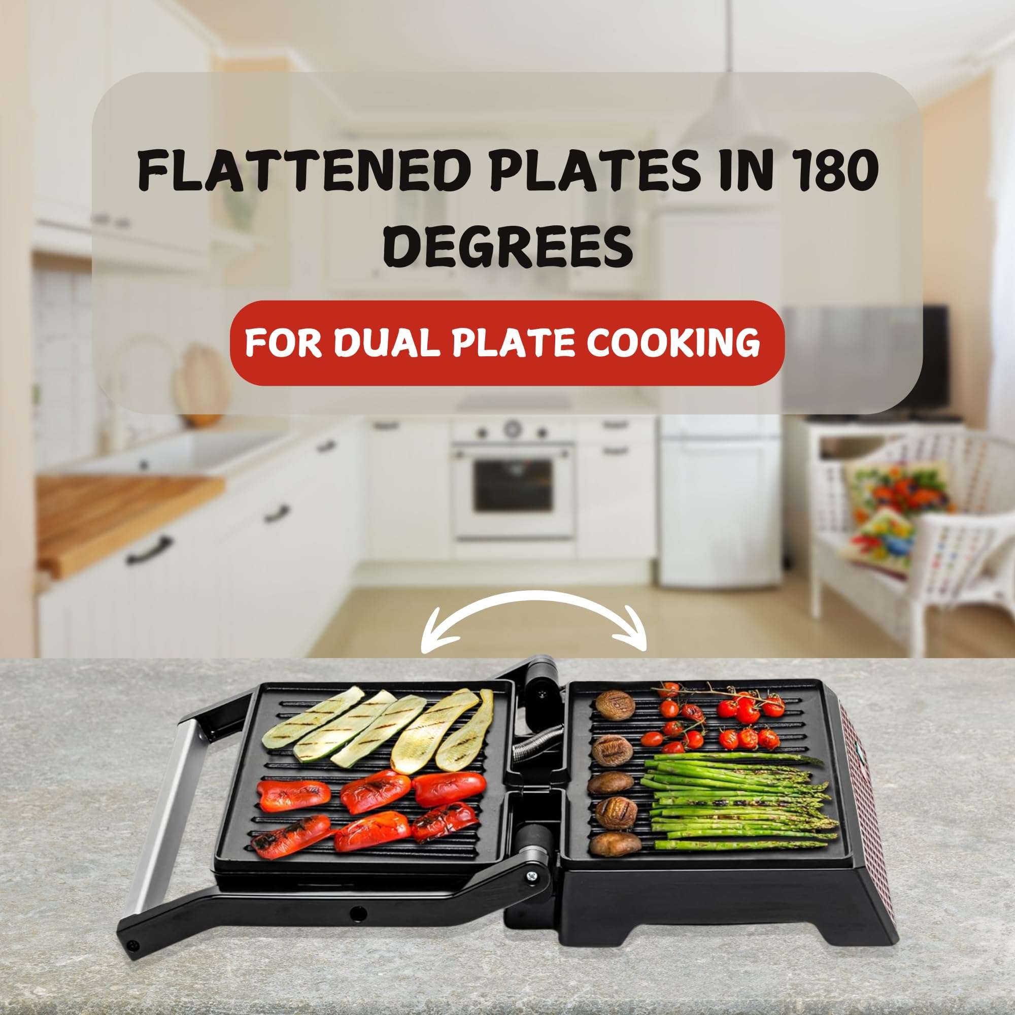 OVENTE Electric Indoor Panini Press Grill and Sandwich Maker with Non-Stick Coated Plates, Cool-Touch Handle and Removable Drip Tray, Opens 180 Degrees to Fit Any Type or Size of Food, Red GP0540R 3