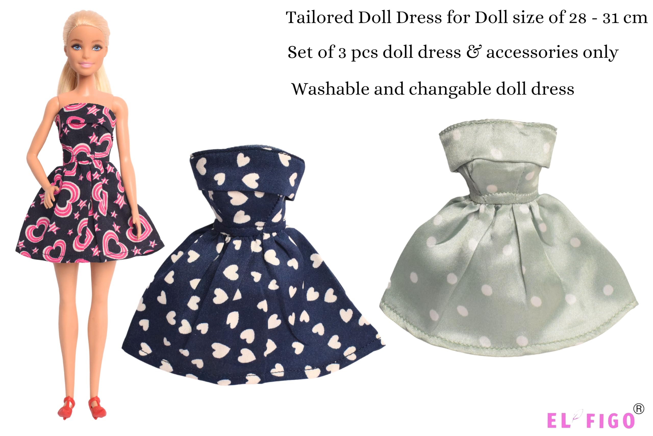 El Figo Doll Clothes, Doll Dresses and Accessories Featuring 3 Printed Outfits with Accessories (Tailored Doll Dress for 28 - 31 c.m ) 5