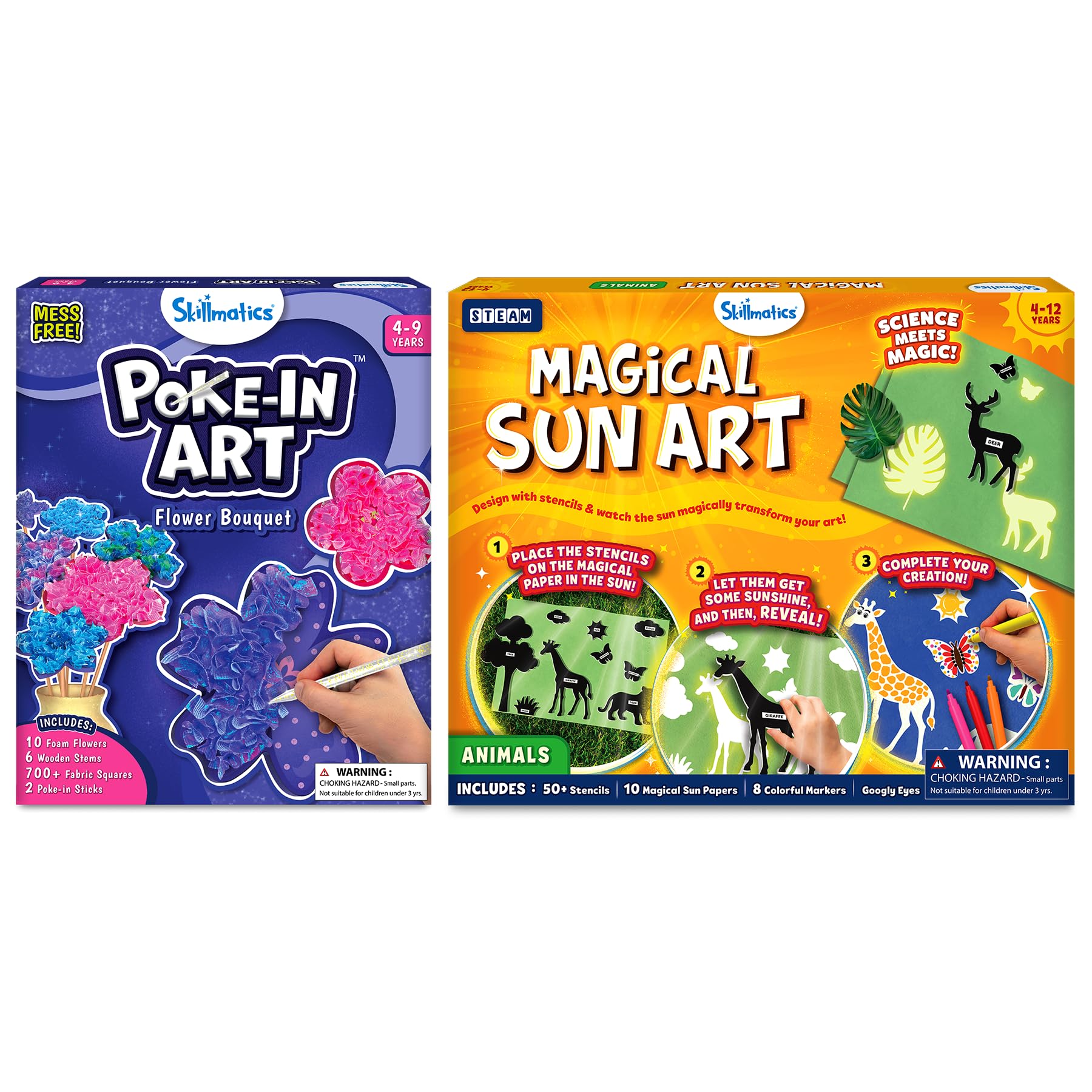 Skillmatics Poke-in Art Flower Bouquet & Magical Sun Art Animals Bundle, Mess-Free Fun, Creative Activity, Travel Friendly, Gifts for Girls & Boys Ages 4, 5, 6, 7, 8, 9, 10, 11, 12