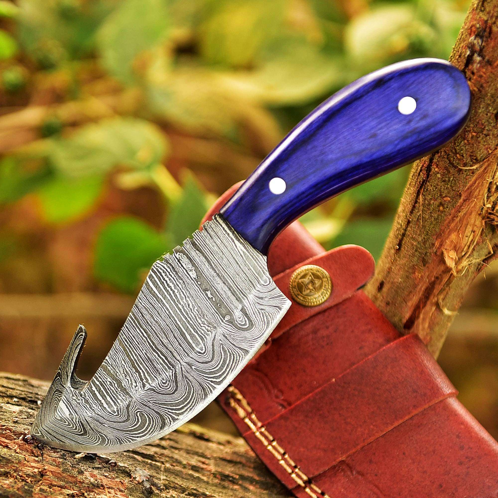 FAIQENTERPRICE Damascus Steel Blade Skinning Hunting Knife With Leather Sheath Belt Loop - Fixed Blade Damascus Knives for Men - Best Deer Hunting Skinner Knife 5