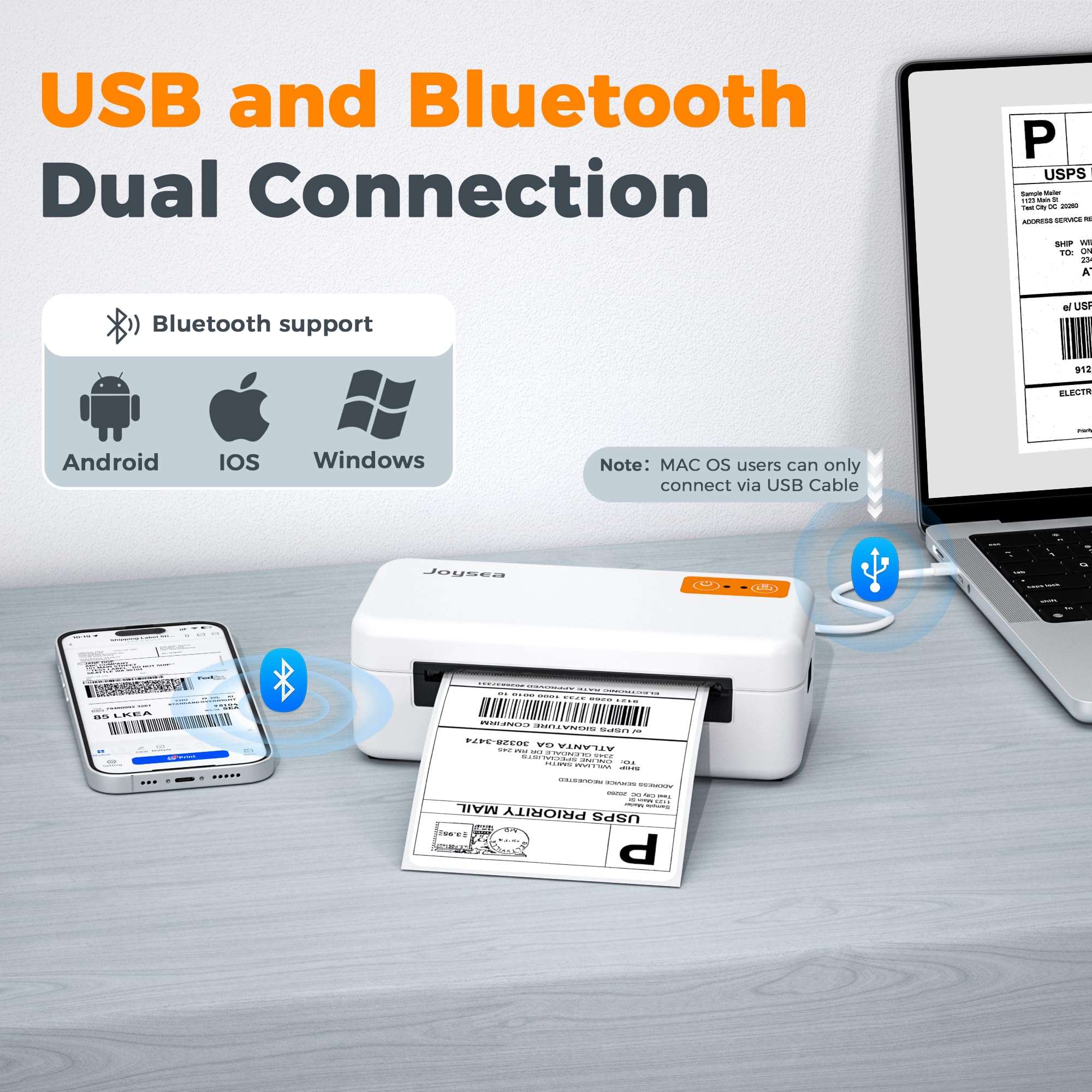 Joysea Bluetooth Shipping Label Printer, E41 Pro 4x6 Wireless Thermal Printer for Amazon, FedEx, USPS Labels, Compatible with iOS, Android, Windows Mac 3