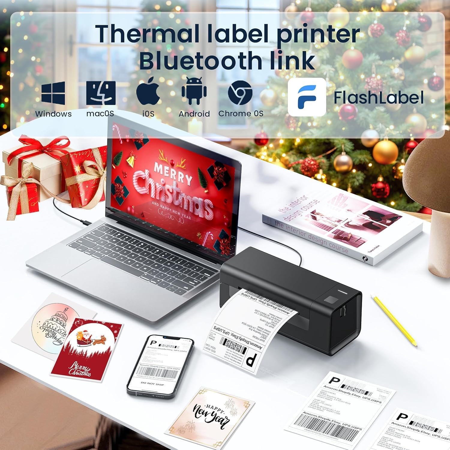 BRONTIX Bluetooth Thermal with Stand Printer 4x6 inch Label for Business | Bluetooth inkless Printer | | 203 DPI | Barcode Printer Machine | Label Printer Machine 5