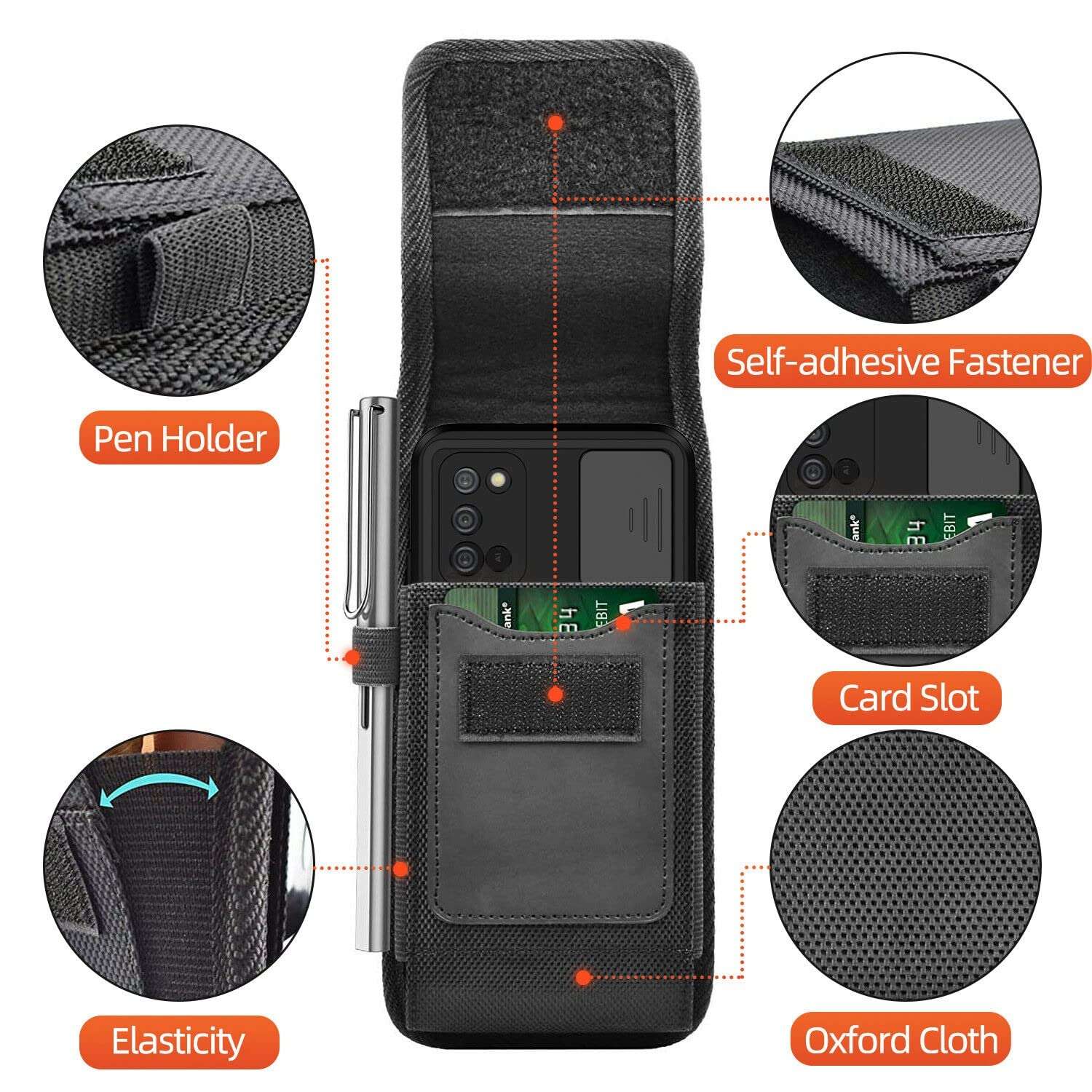 HEAVY DRIVER® Phone Holster for Men Belt Clip Pouch, for iPhone 14 Plus, 14 Pro Max, 13 Pro Max, 12 Pro Max, 11 Pro Max and More, 6.8" Nylon Cell Phone Holster Mobile Card Holder Case (XL, Black) 3