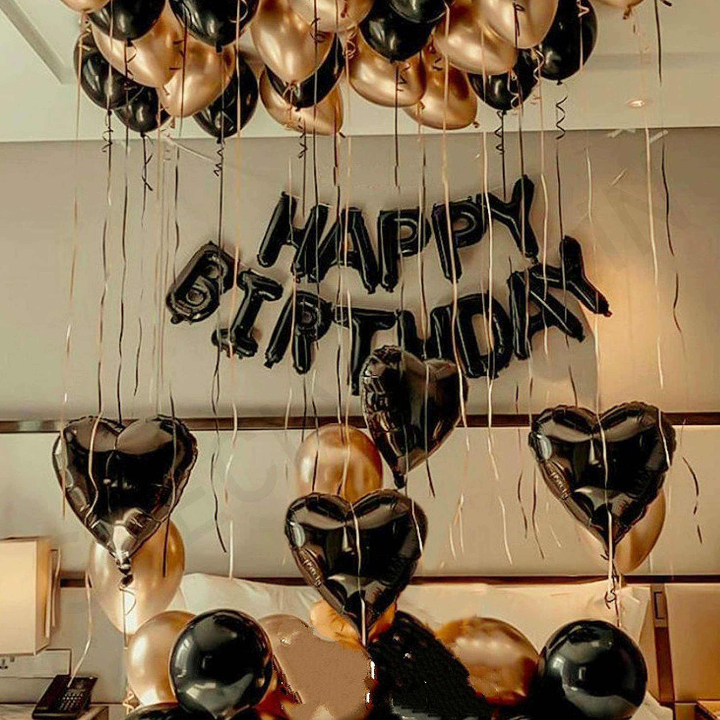 Special You Black & Golden Metallic Birthday Balloons Decoration for Women with Black Heart and Happy Birthday foil Balloon Birthday Party Banner Decoration Items for husband-36 Items 1