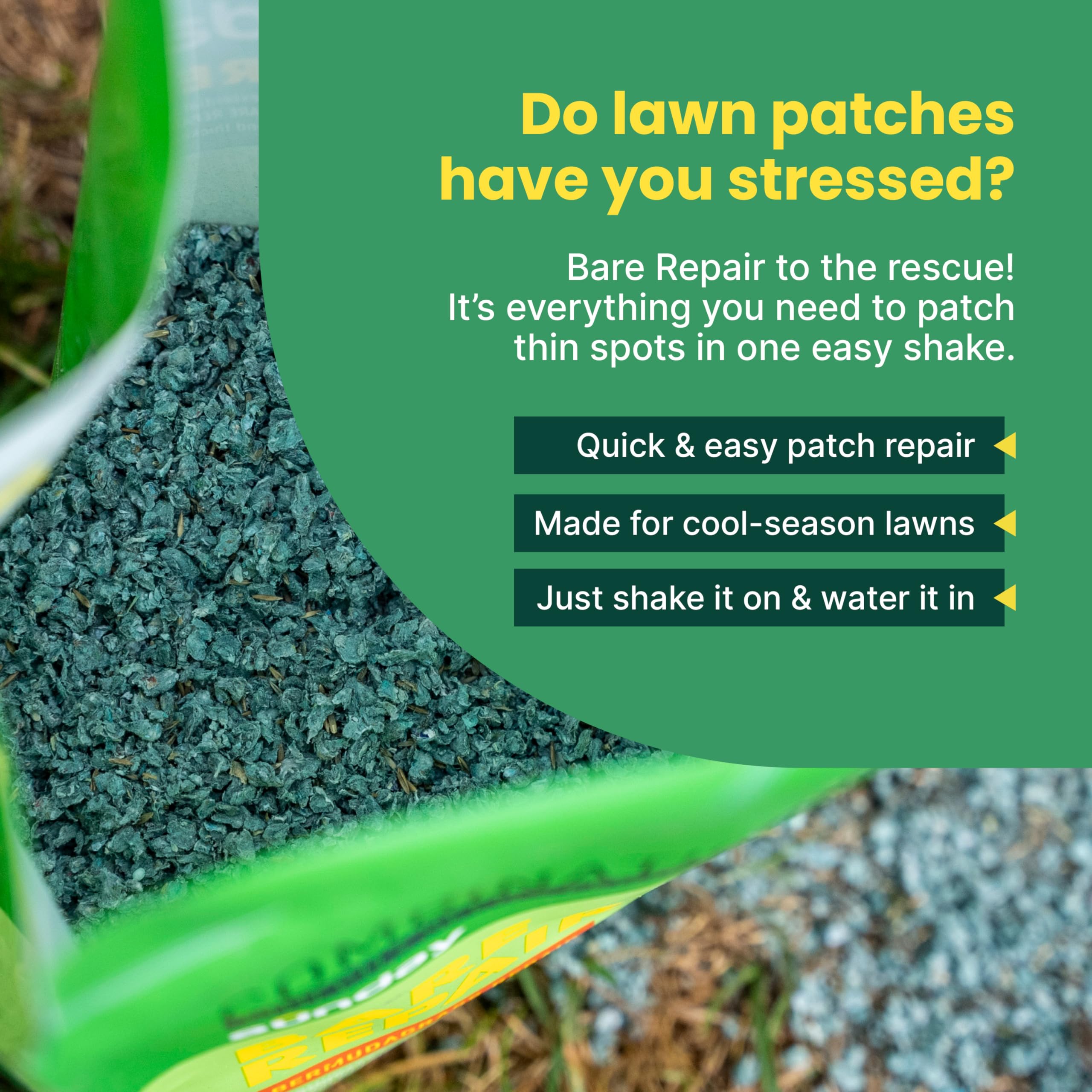 Sunday Bare Repair Sun and Shade Grass Seed Spot Treatment - Grass Seed for Shade and Hard to Grow Areas - Lawn Patch Repair That Works in 14 Days or Less - 4.5lb Bag (Covers 55 Sq Ft) 4