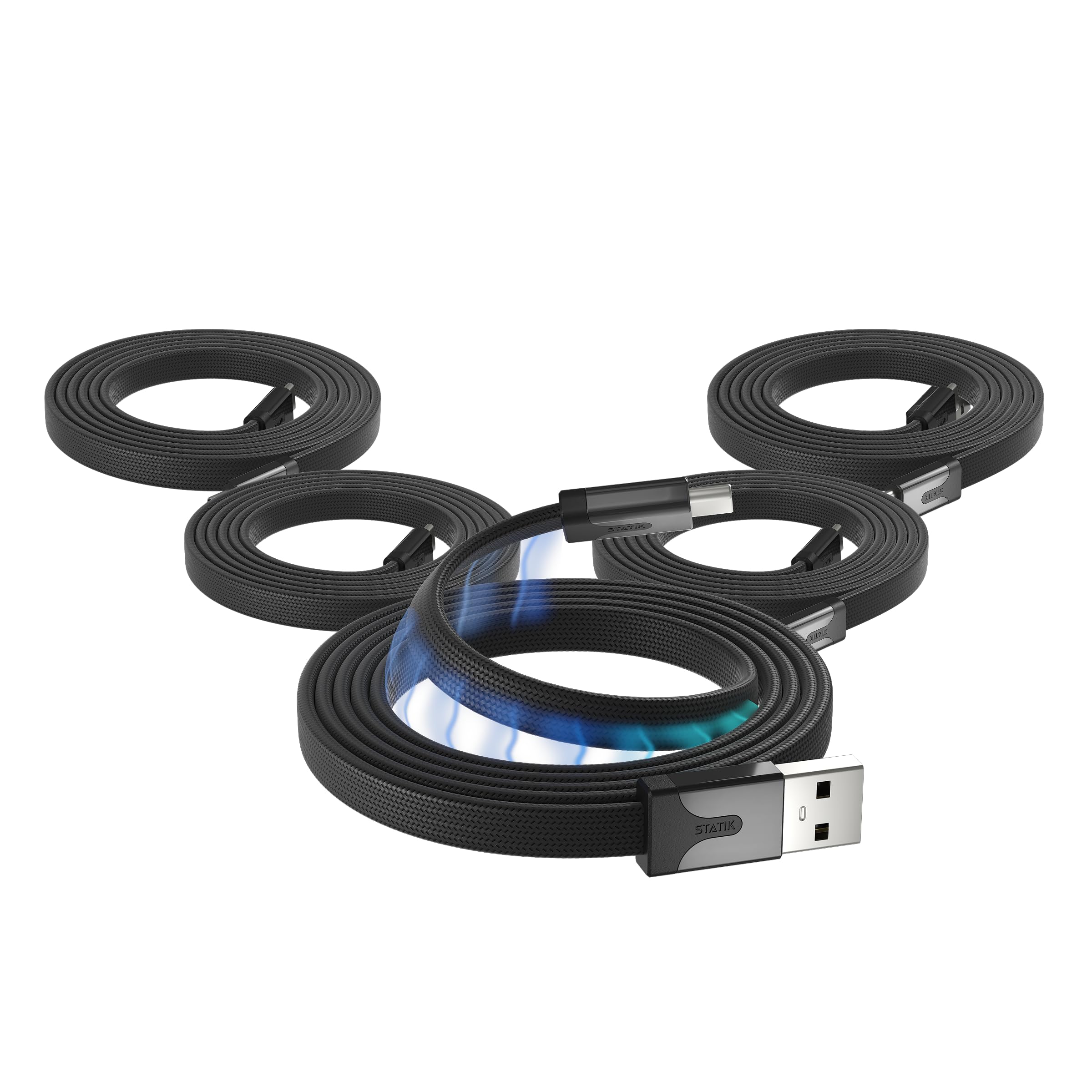 Statik MagStack Slim - USB to USB C Cable, Magnetic Anti Tangle Flat A to Type C Charger Fast Charging Cord, Magnetic Charging Cable, Compatible with iPhone, iPad & Android, 27W 6FT, 5-Pack 1