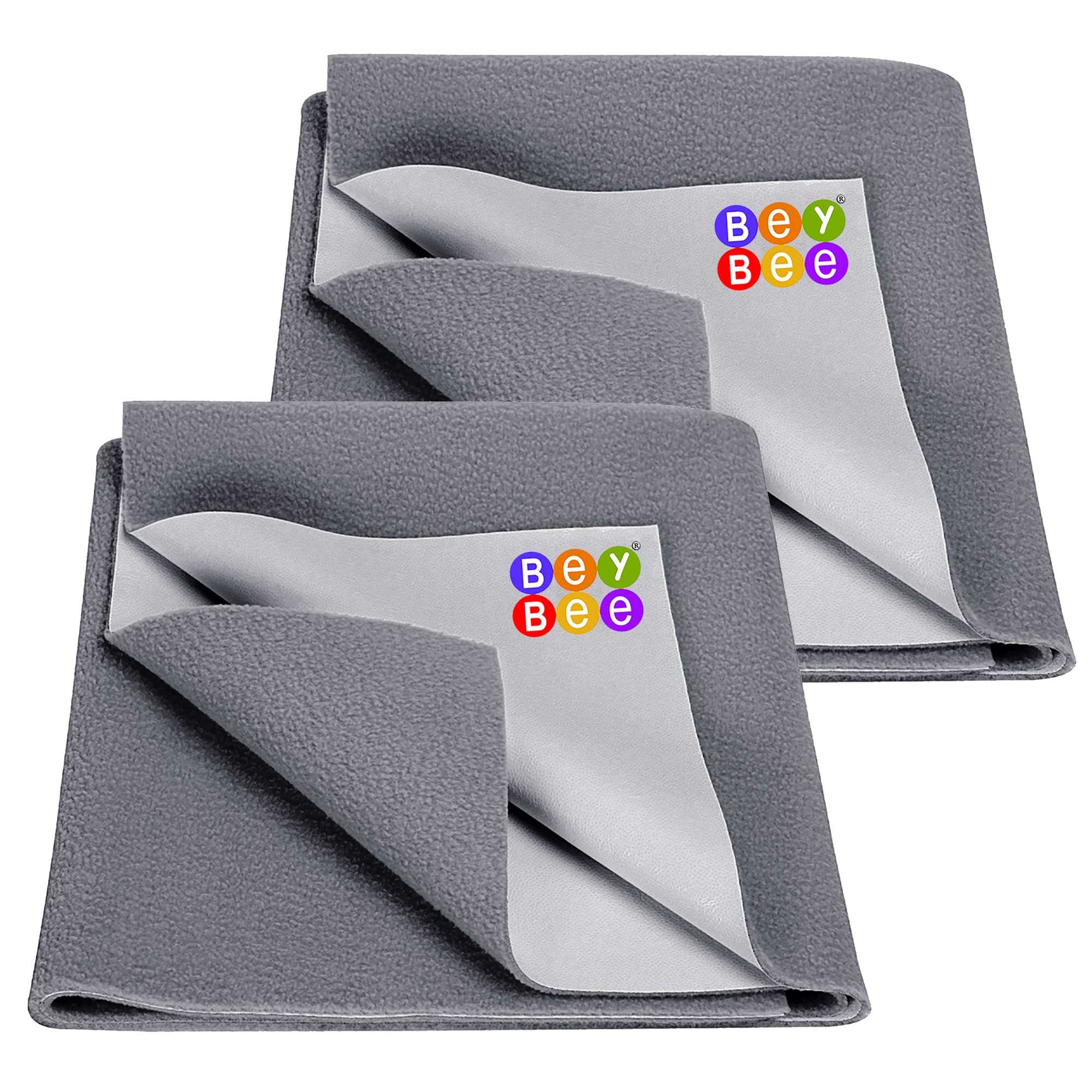 BeyBee Instadry Anti-Piling Fleece Extra Absorbent Quick Dry Sheet for New Born Babies, Cotton Bed Protector Mattress, Reusable Waterproof baby Cot sheet for Toddler Infant, Small size Pack of 2 (70x50cm, Grey) 1