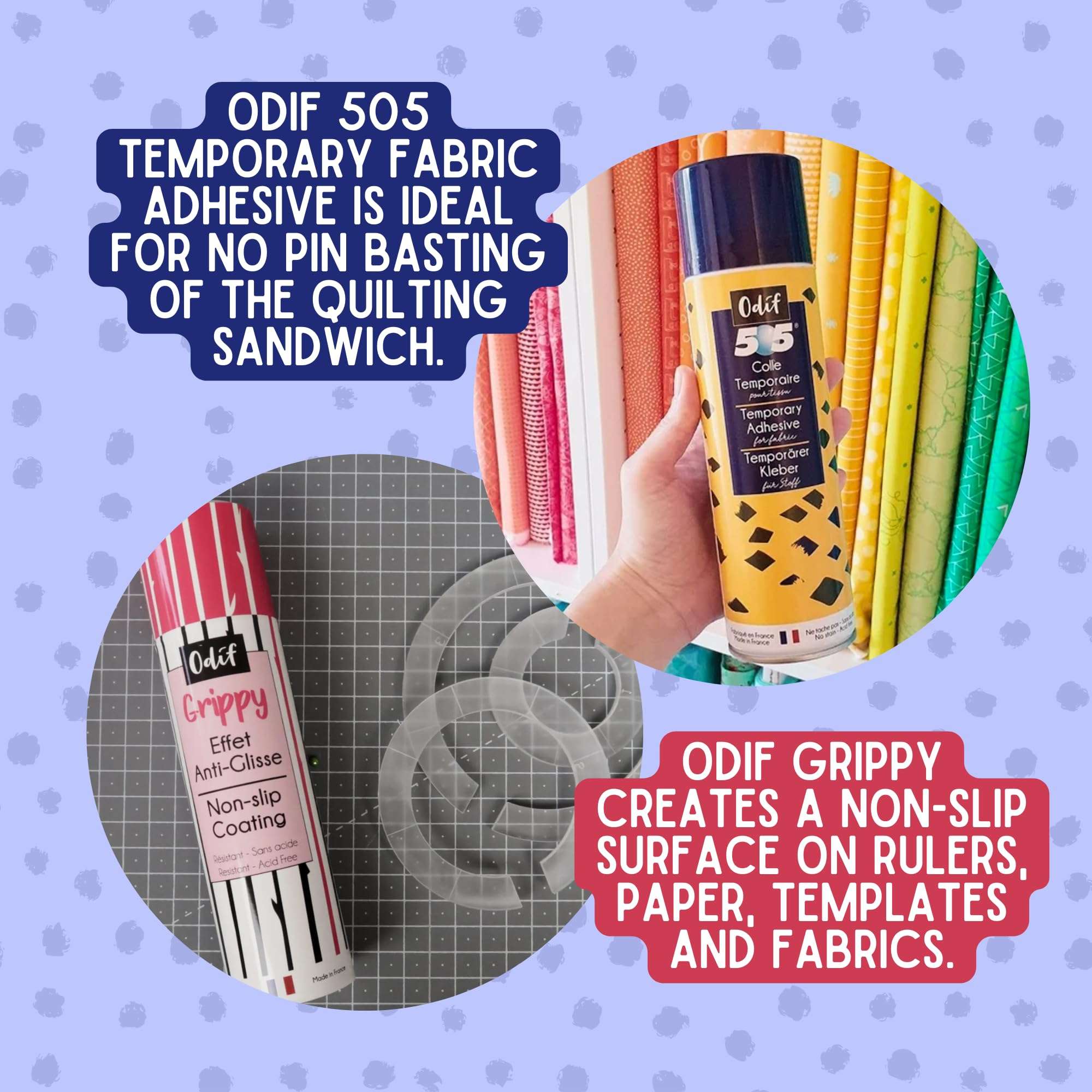 Odif 505 and Grippy - Temporary Fabric Adhesive Spray and Non Slip Coating Set - for Quilting and Crafting - Basting Spray for Quilting, Sewing, and Embroidery 4