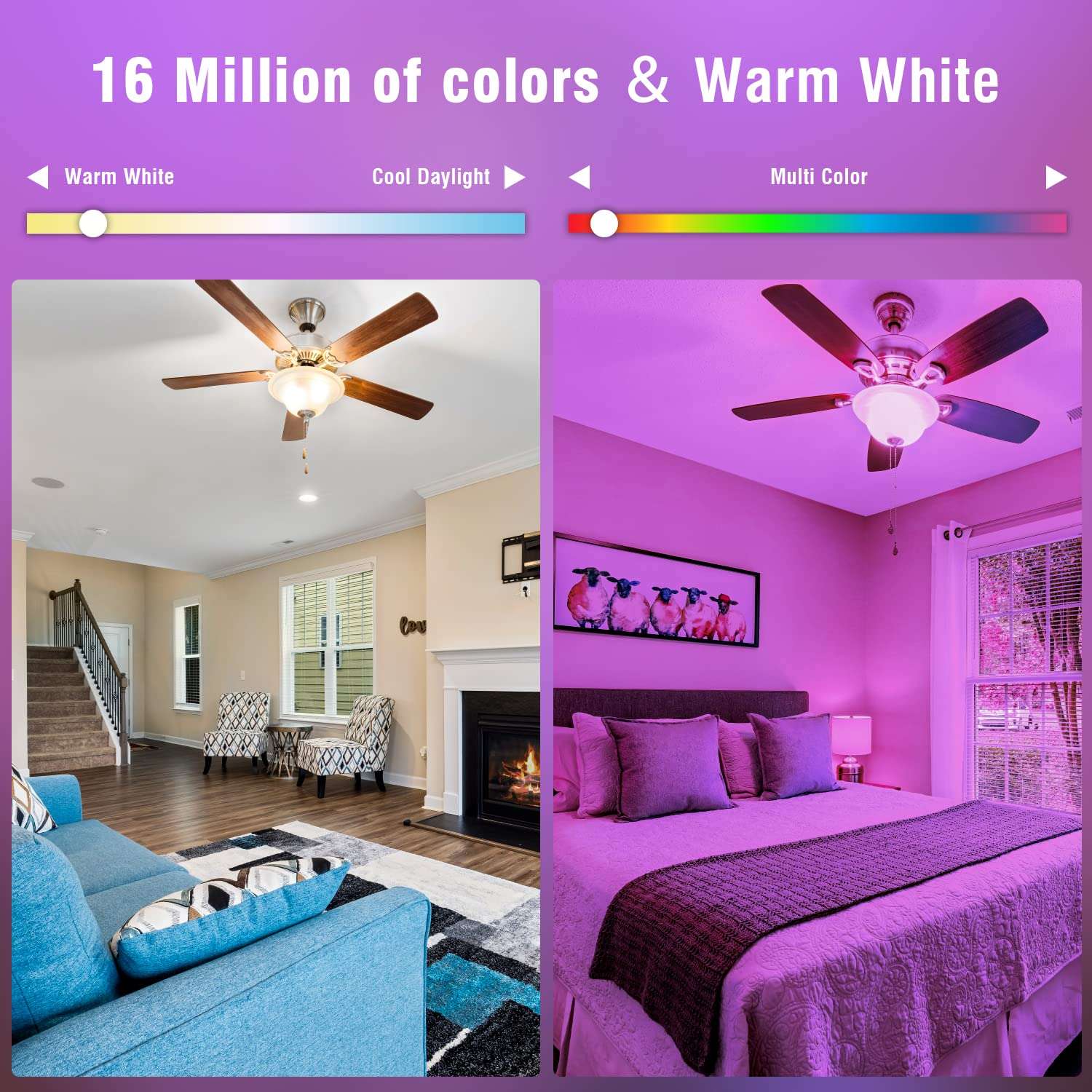 Maelsrlg E17 Intermediate Base Smart Bulb, LED WiFi Light Bulb, Smart Light Bulb That Work with Alexa & Google Assistant, A15 Color Changing Light Bulb, No Hub Required, 40W Equivalent 500LM, 3-Pack 5