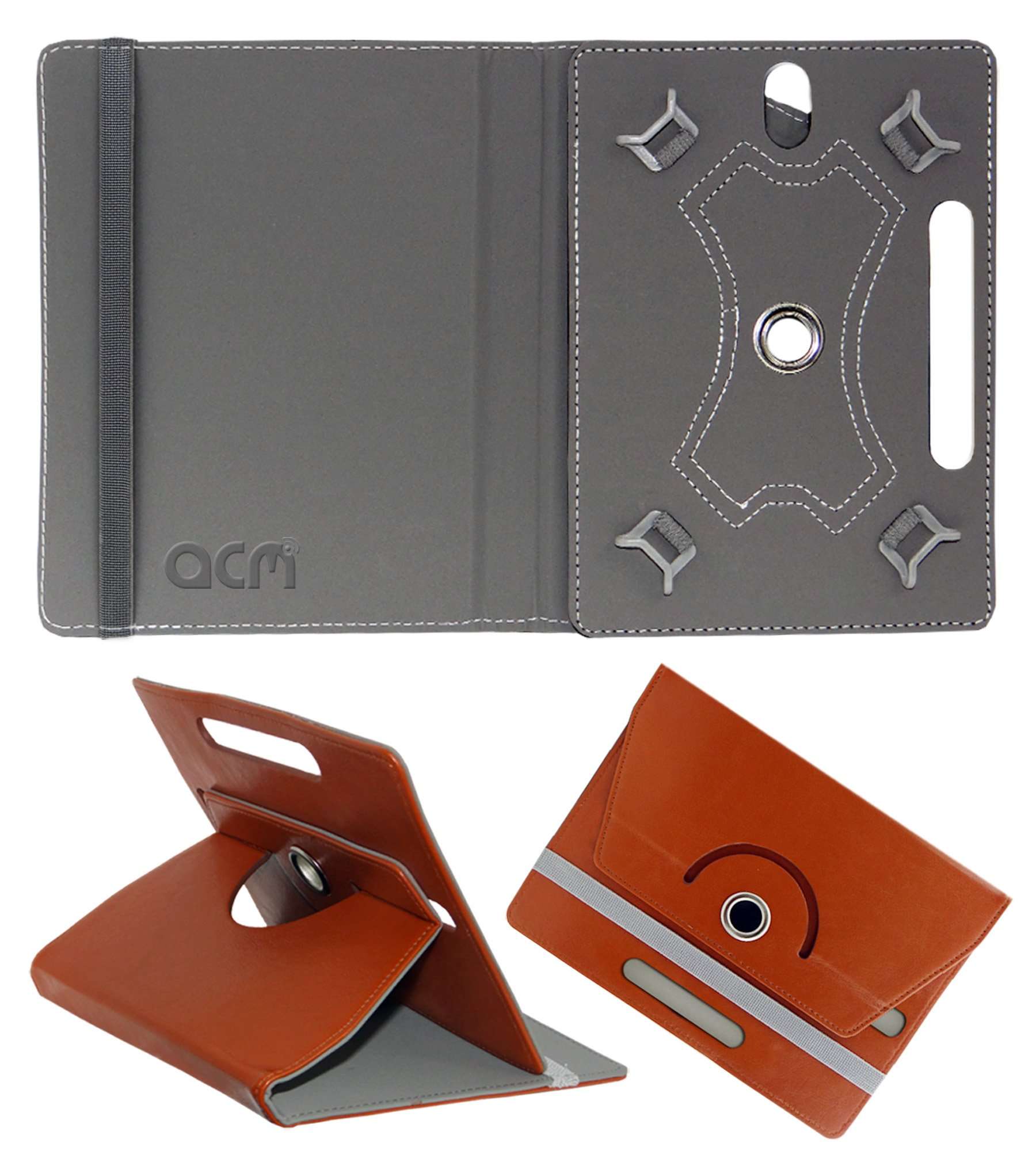 Acm Rotating Leather Flip Case Compatible with Datawind Moregmax 4g7 Tablet Cover Stand Brown 2