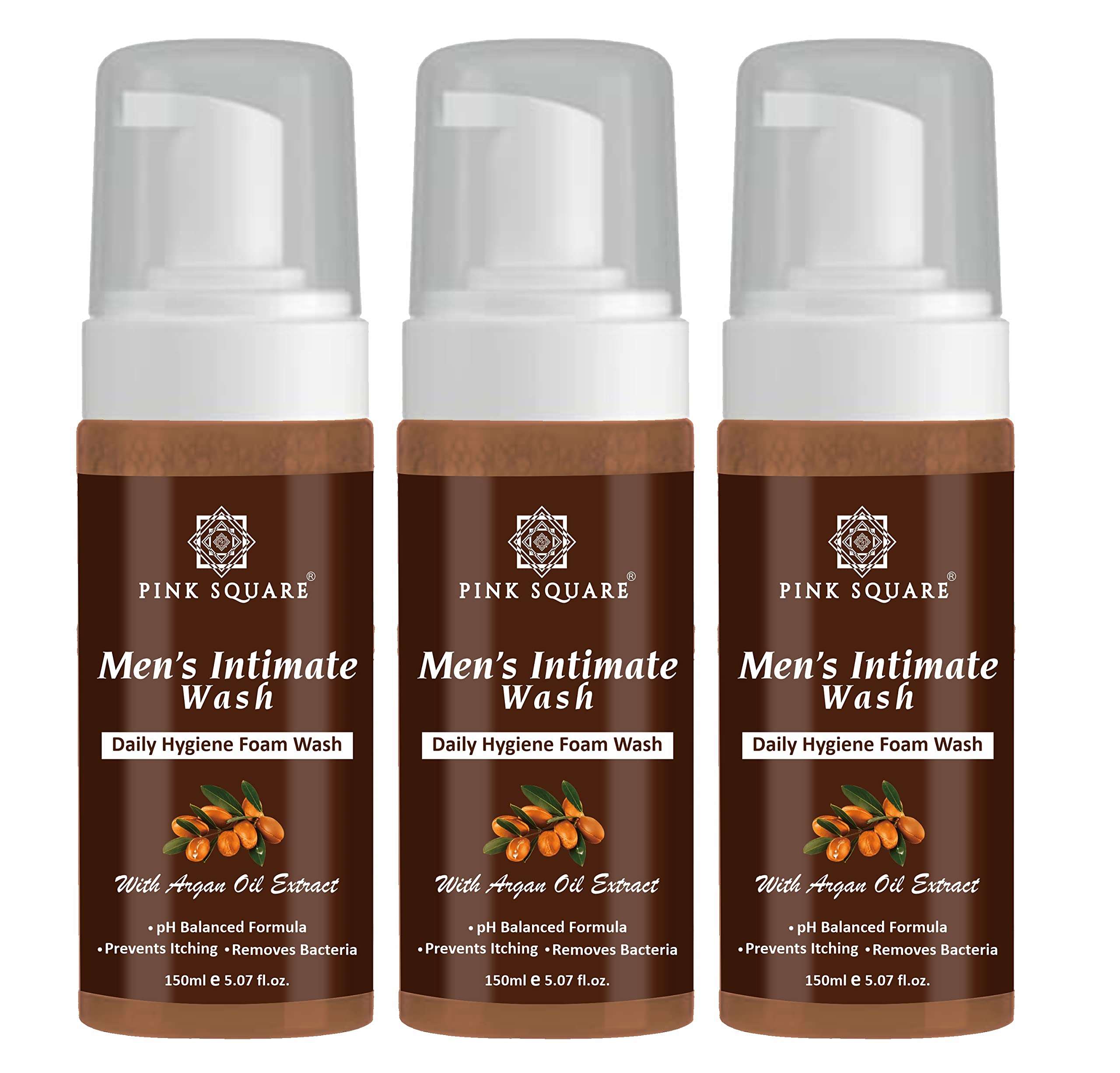Pink Square Natural Men's Intimate Wash with Argan Extract Maintain PH Balance Intimate Daily Care| Better Private Parts Hygiene Body Wash Anti-Bacterial Pack of 3 of 150 ML (450 ML) 1