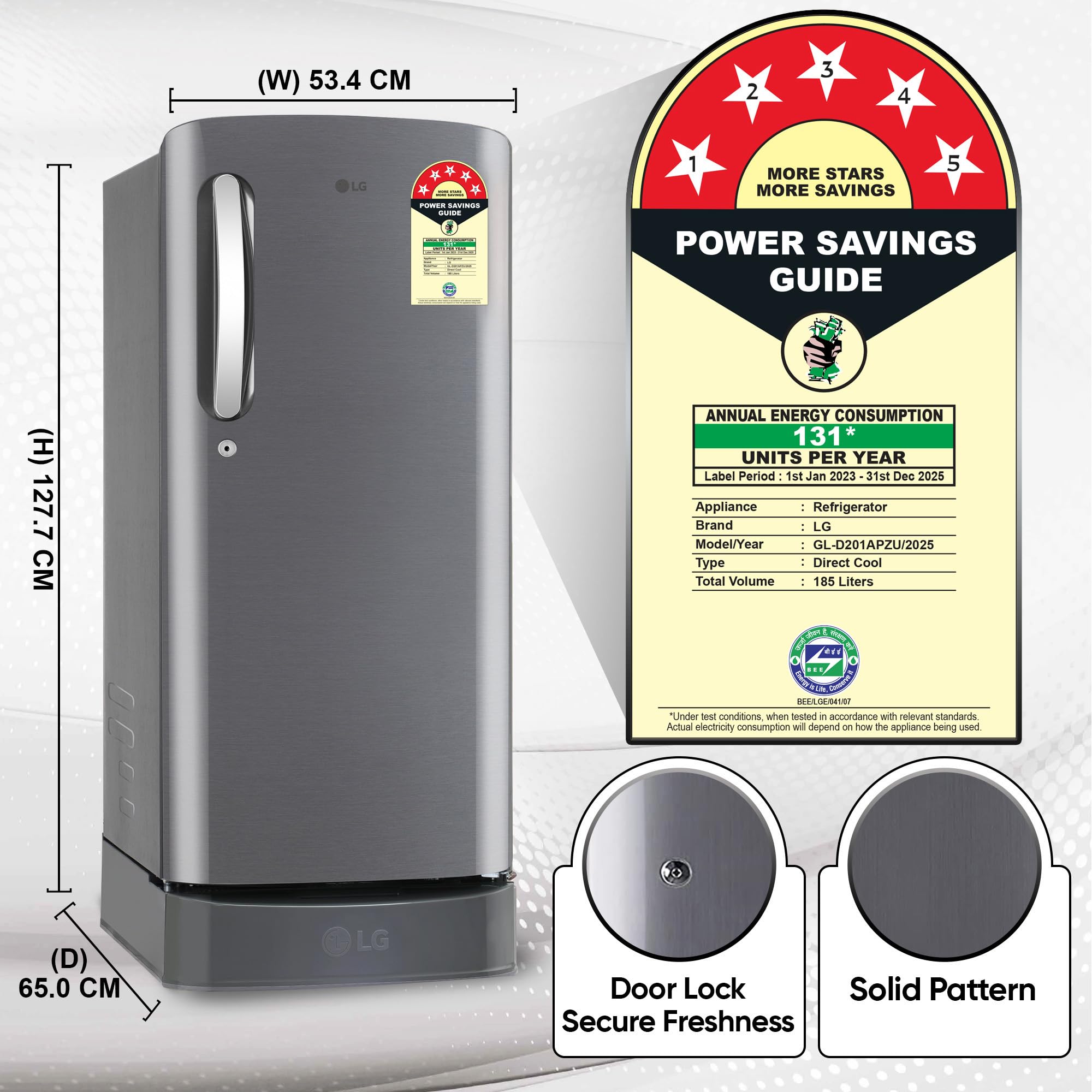 LG 185 L, 5 Star, Smart Inverter Compressor, Direct-Cool Single Door Refrigerator (GL-D201APZU.BPZZEBN, Shiny Steel, Base stand with drawer & Fast Ice Making) 6