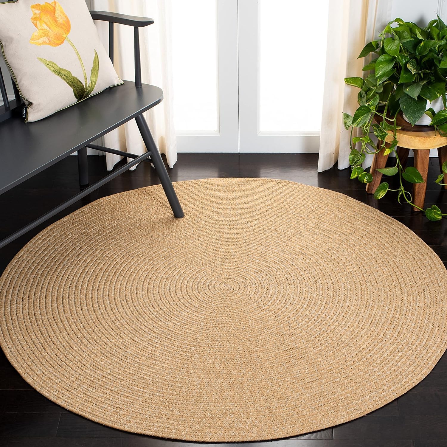 RUGSZONE® Natural Hand Woven Area Rugs- Cotton and Linen Nordic Flax Woven Circular Floor mat - Home Decor for Living Room, Bedroom mat Round Natural Flax (60 CM, Brown)