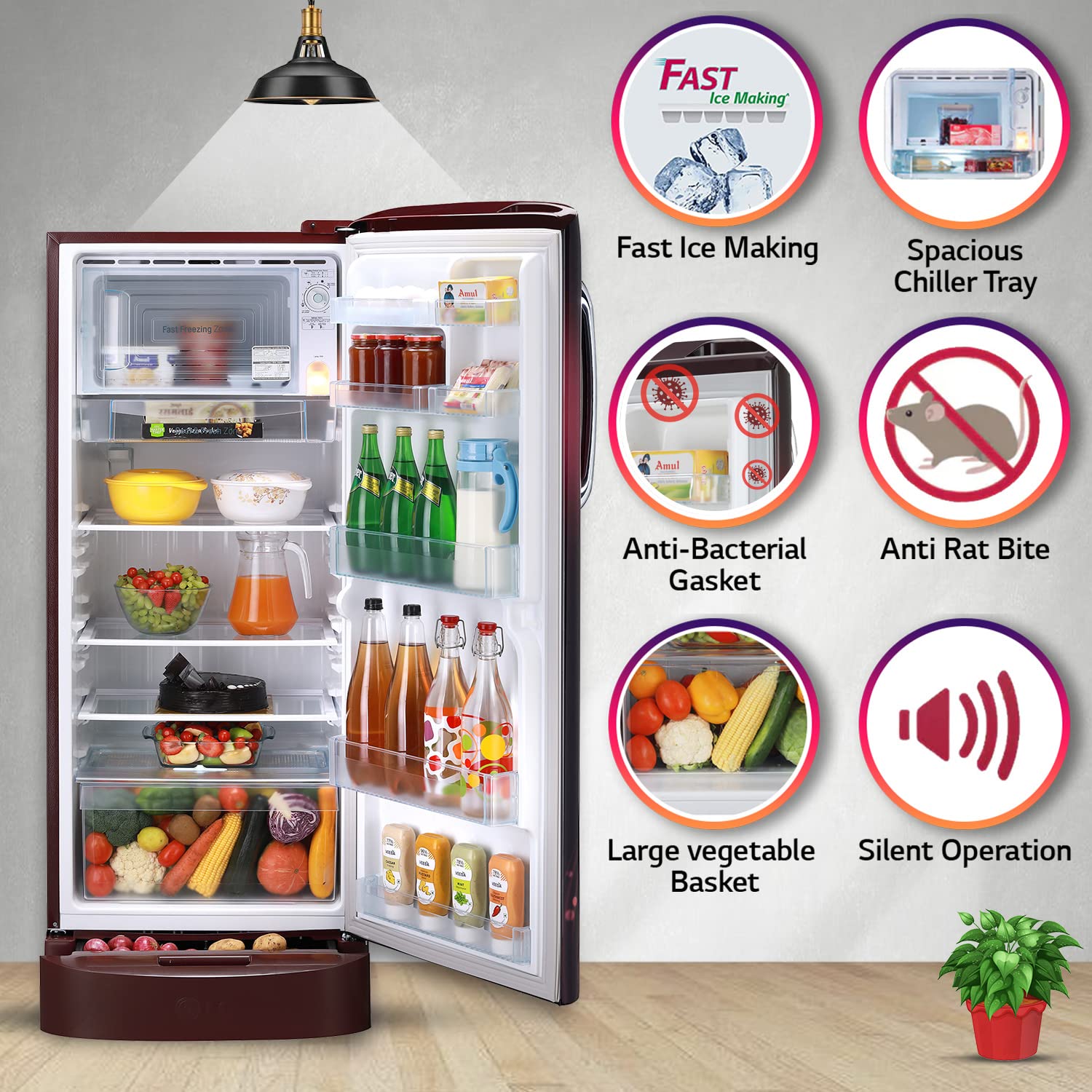 LG 235 L 3 Star Direct-Cool Single Door Refrigerator (GL-D241ASVD, Scarlet Victoria, Base Stand with drawer, 2022 Model) 4
