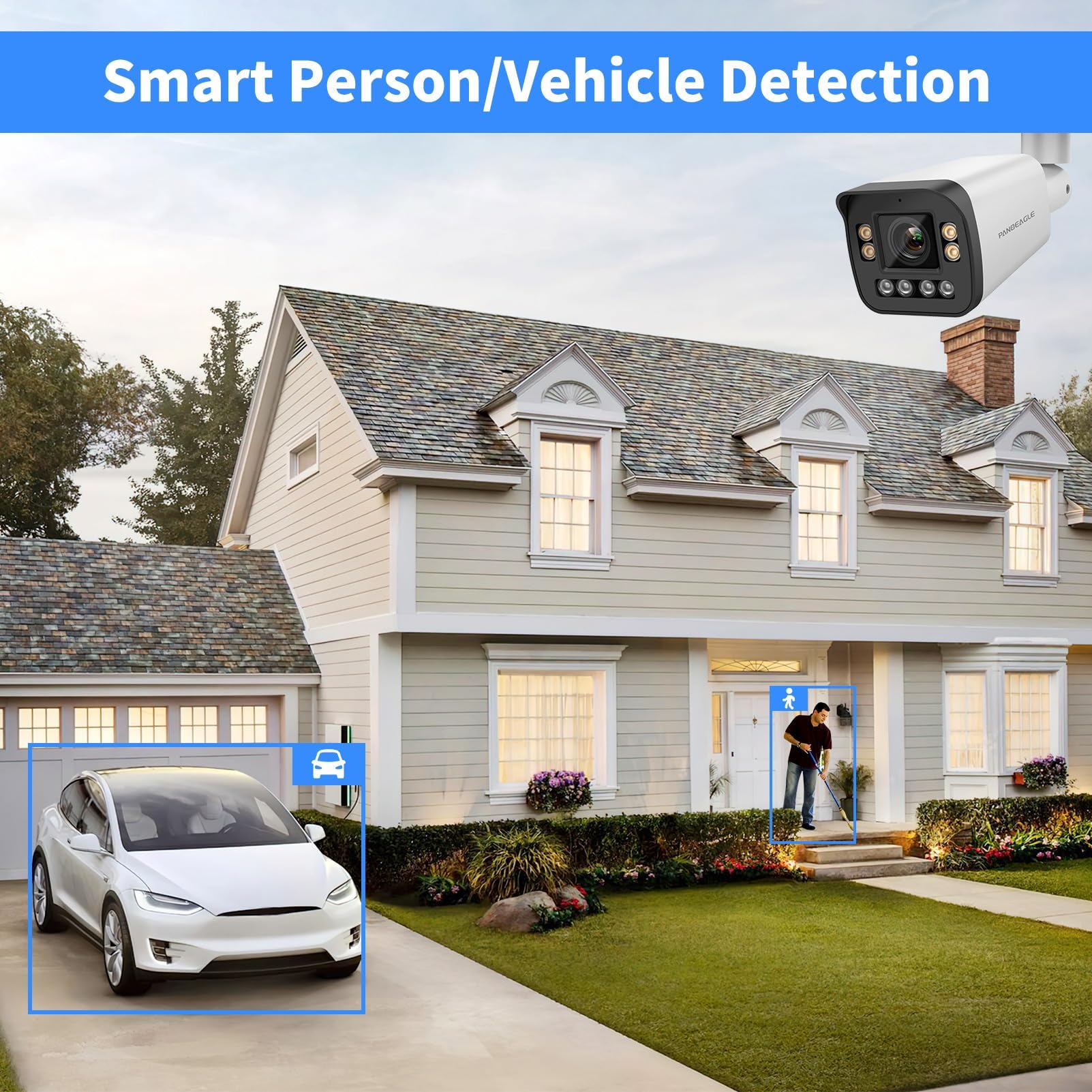 PANOEAGLE 5MP Full Color Varifocal PoE IP Camera Outdoor,5MP PoE Security Bullet Camera with 5X Optical Zoom 2.7~13.5mm Lens,Human Vehicle Detection, Smart Dual Light,Two-Way Talk,MicroSD (256GB),IP67 5
