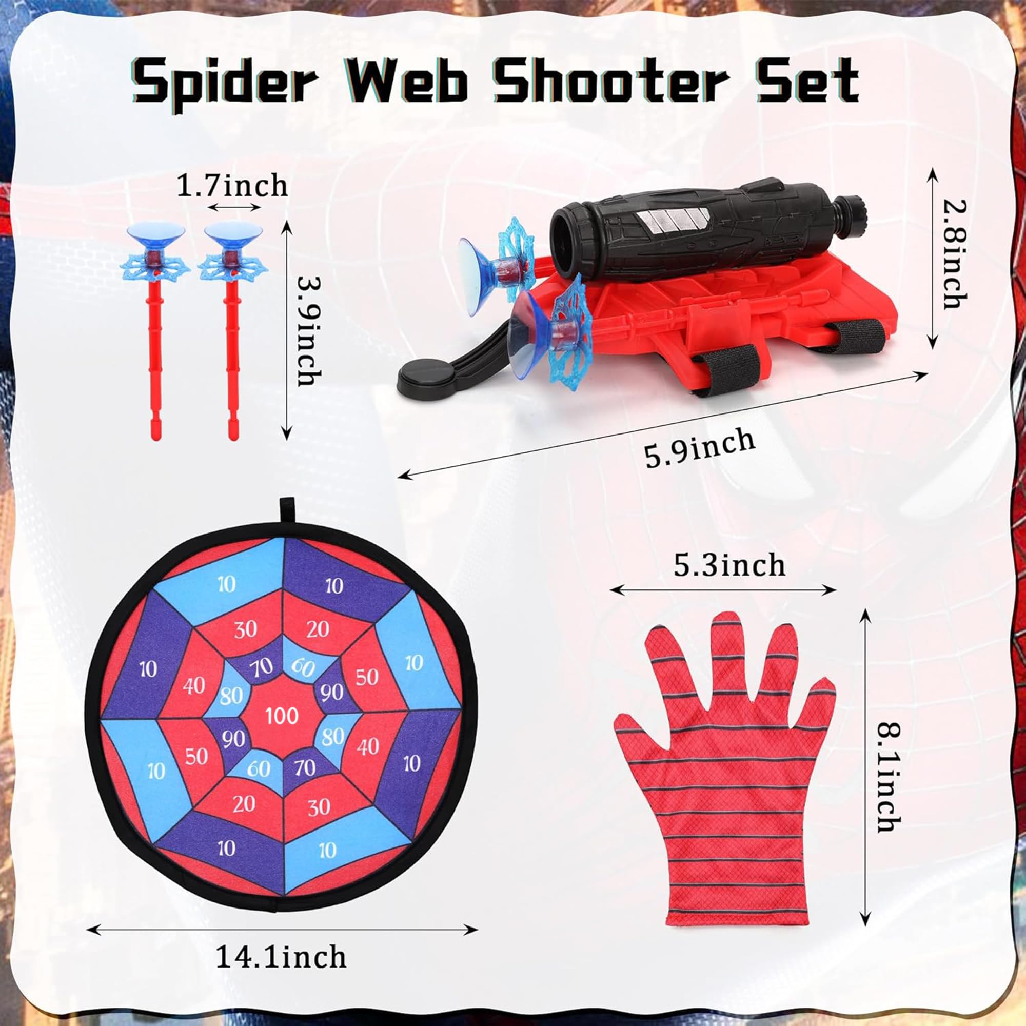 Web Shooters for Kids, Rope Launcher with Gloves. Boy's Wrist Toy set with Dart Board. Cool Dart Launcher toys set for Halloween Role-Play for Children. Great Birthday Gifts for Men and Teenagers 5