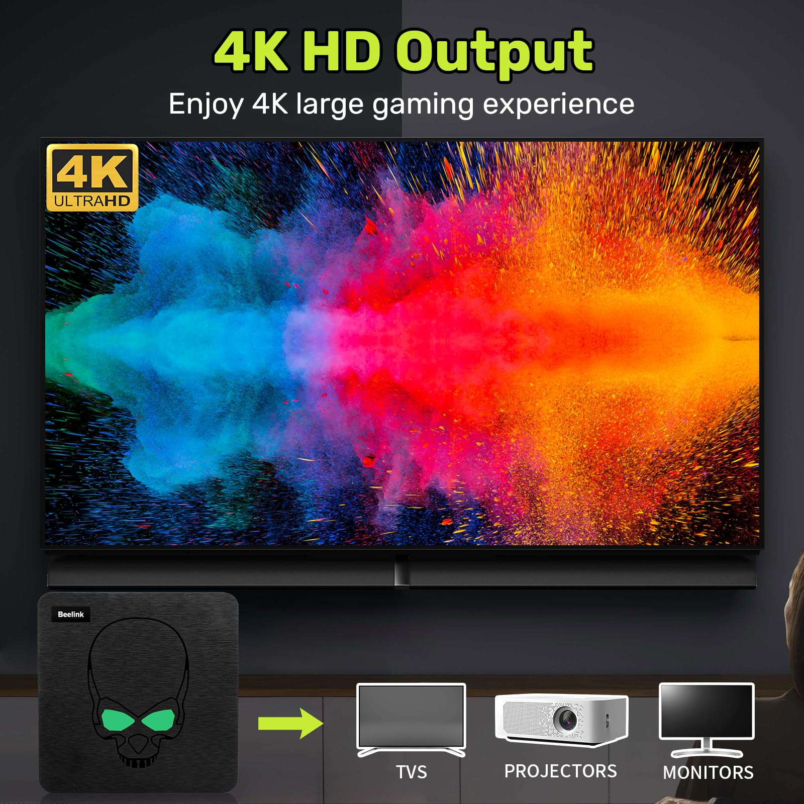 Retro Game Console with 45718 Plug and Play Video Games, 75 Emulator Console All in 1 Video Game Console, EmuELEC 4.6 Game System, Android TV 9, S922X Chip, 4K HD Output, WiFi & BT 4.1, 2 Wireless CTL 6