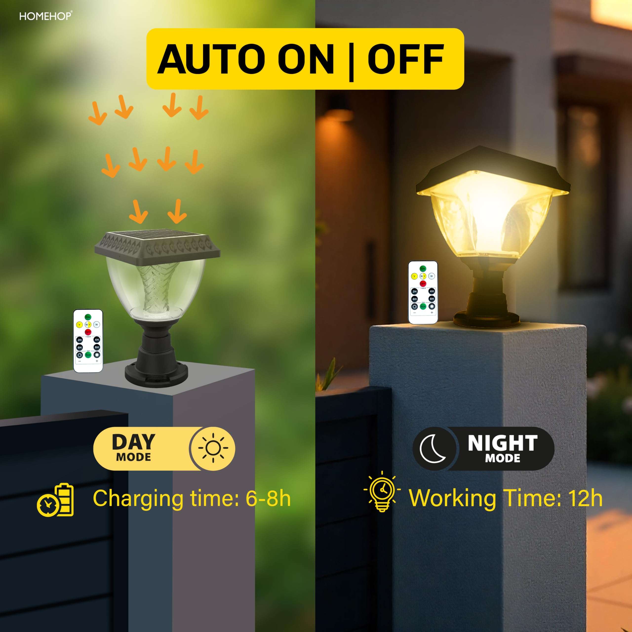 Homehop Solar Light Outdoor Home Waterproof Decorative Automatic Wireless LED Gate Lamps for Pillar, Boundary, Compound, Wall (ABS+PC, Multicolour) 4