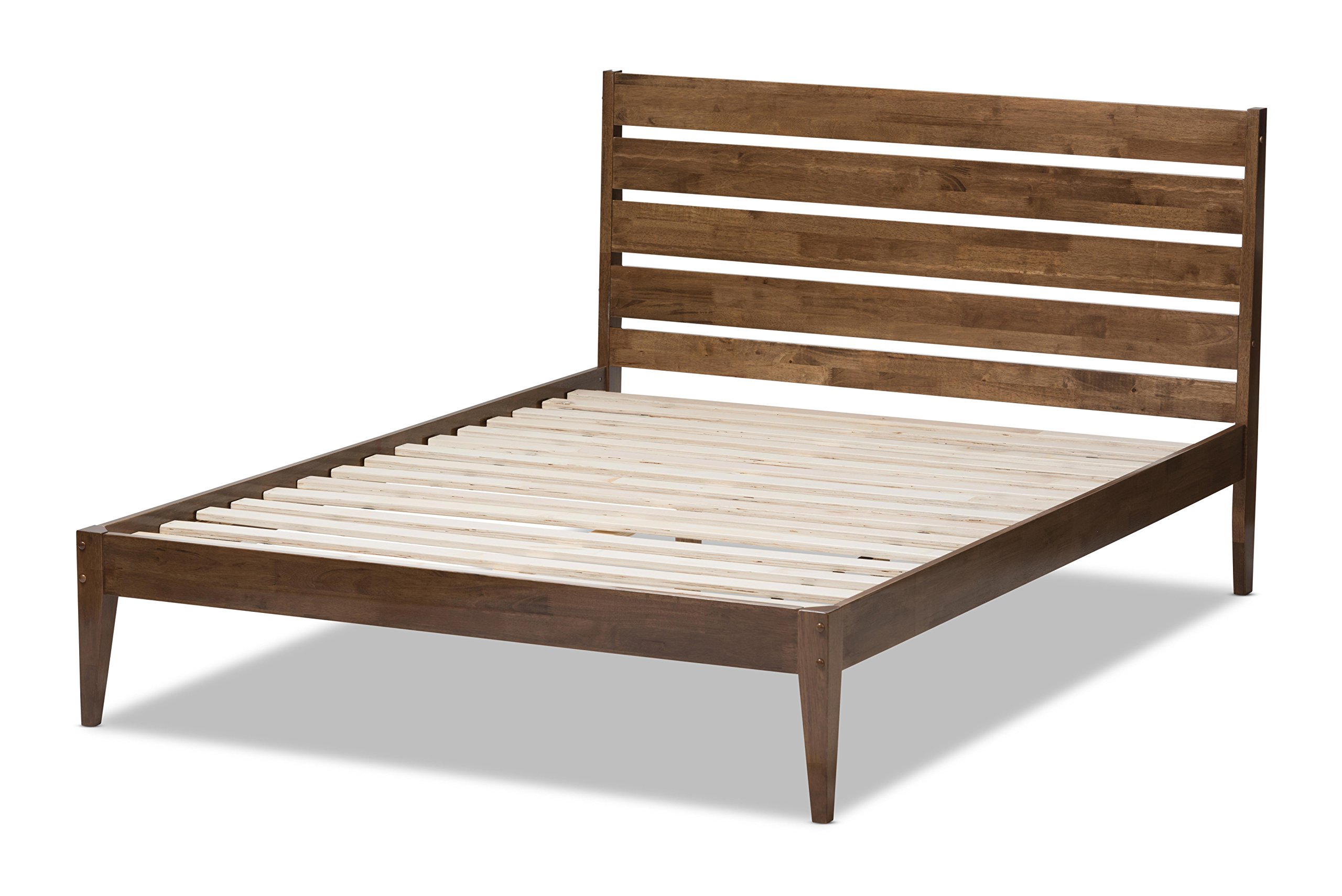 Baxton Studio Emmeline Mid-Century Modern Solid Walnut Wood Slatted Headboard Style Platform Bed, Queen, brown 4