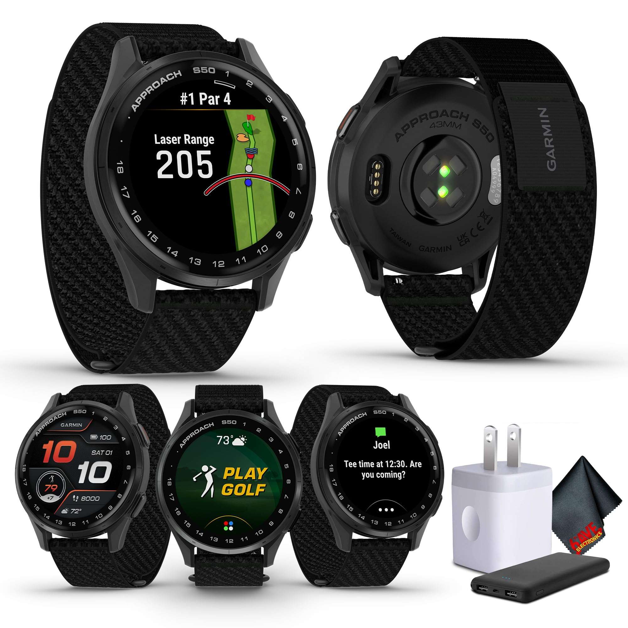Garmin Approach S50 Advanced Golf Watch with GPS, AMOLED Display, On-Course Features, Sports and Fitness Smartwatch, Slate Aluminum Bezel with Black Comfort Fit Nylon Band Bundle 1