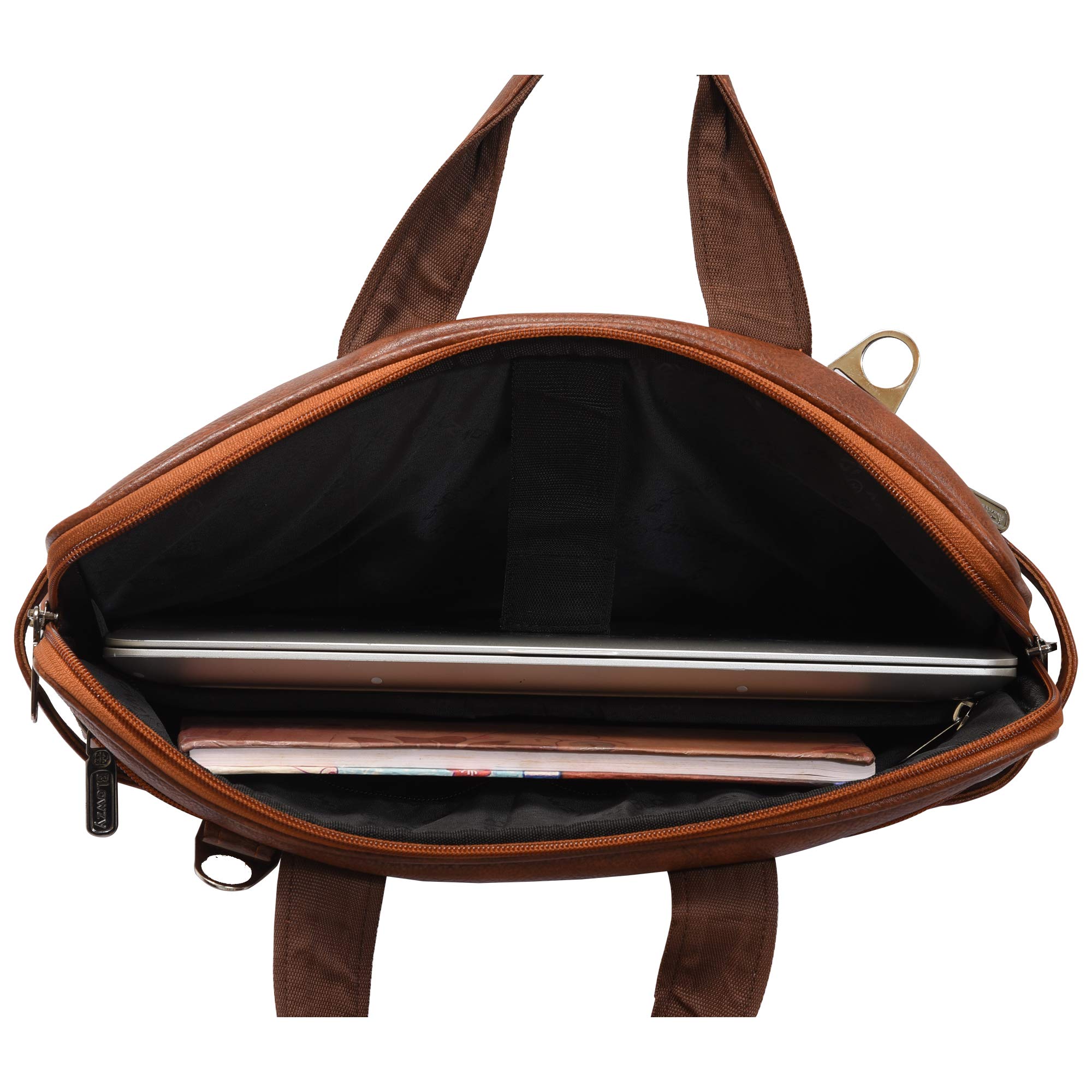 Blowzy Bags PU Leather 14 inch Laptop Expandable Shoulder Messenger Sling Office Bag for Men & Women – (40 x 29 x 6 cm, (Tan) 6