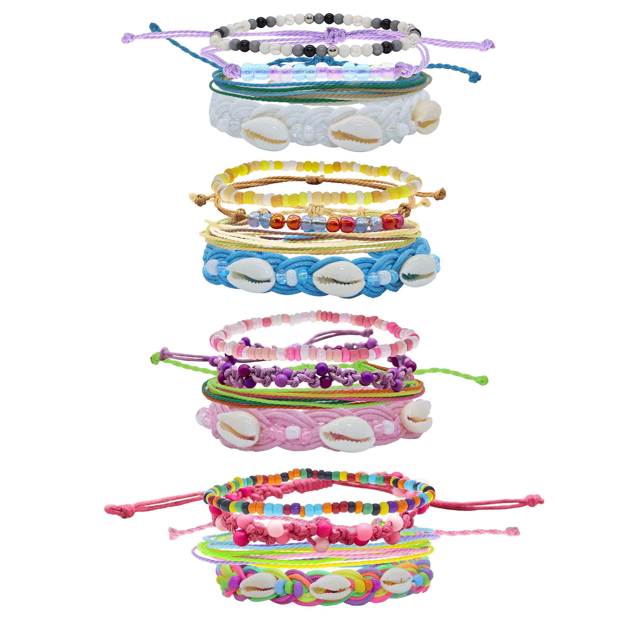 FROG SAC 16 PCS VSCO Bracelets for Teen Girls, Kids Friendship Bracelets for Girls, Party Favors for Teens Girls, Cute VSCO Girl Stuff, VISCO Braided Stretch Friendship Bracelet Pack, Bead Woven String Bracelets 1