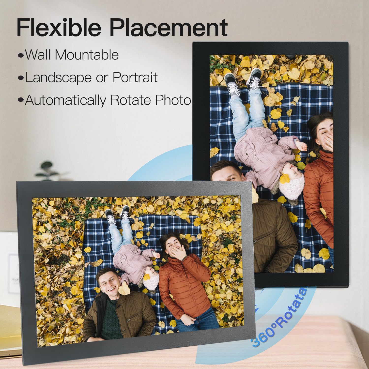 Glusine 15.6Inch Touch Screen Large Digital Picture Frame,1920 * 1080 FHD WiFi Digital Photo Frame with 32GB Storage, Wall Mountable, Auto-Rotate Send Photos and Videos Through The Application 4