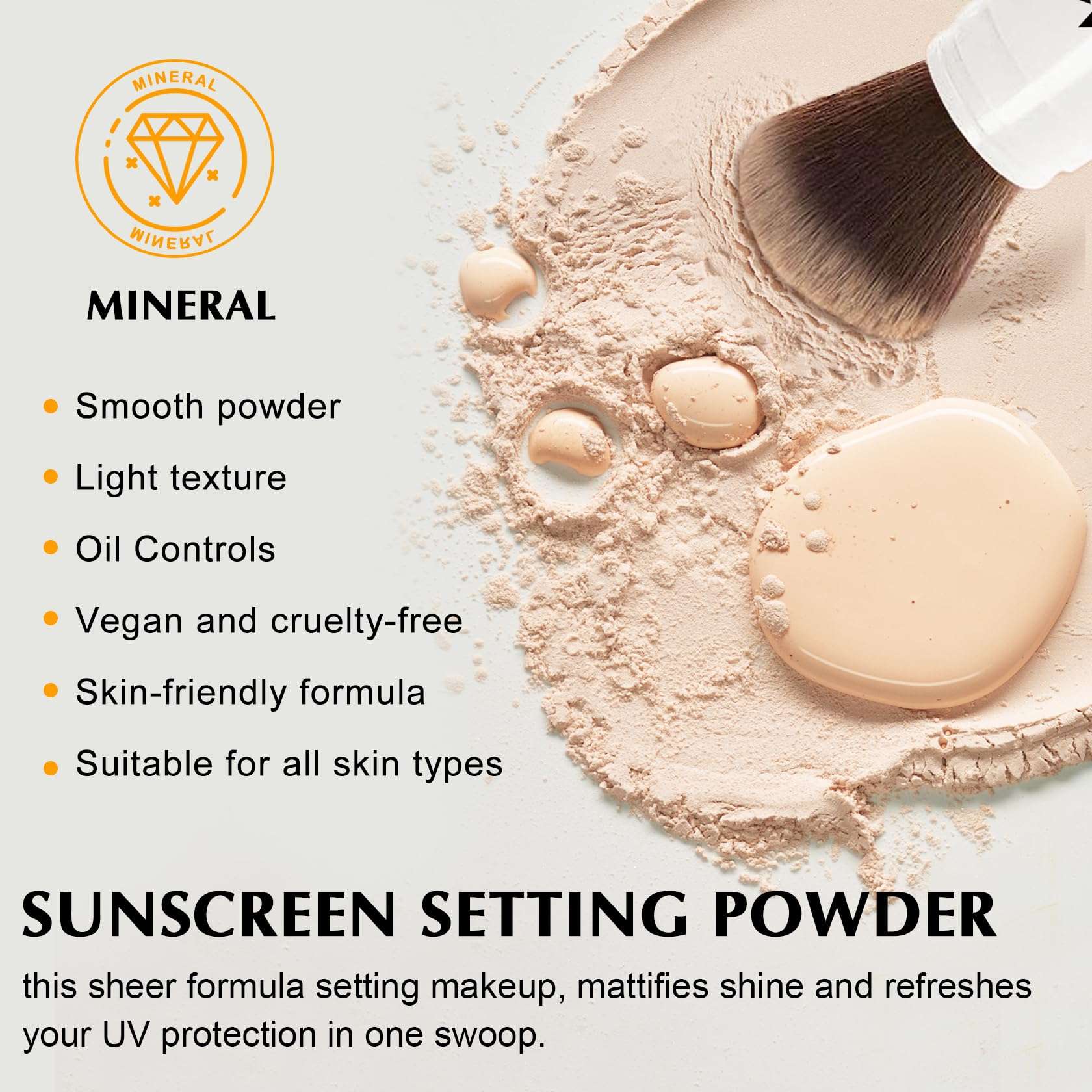 IONSGAKO Mineral Powder Sunscreen SPF 35 Setting Powder for Face Broad Spectrum Mineral Brush Powder Lightweight Breathable Oil Control Matte Finish for All Skin Tones(Medium) 4