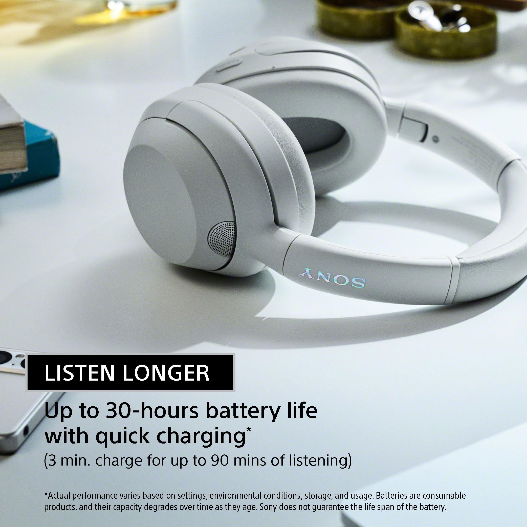 Sony ULT WEAR Headphones WH-ULT900N with Massive Bass,Noise Cancelling,30Hrs Battery,10 Min Charge=5Hrs Playback,360 Reality Audio,Wind Noise Reduction,Multipoint Connect,Quick Access,Fast Pair-White 3