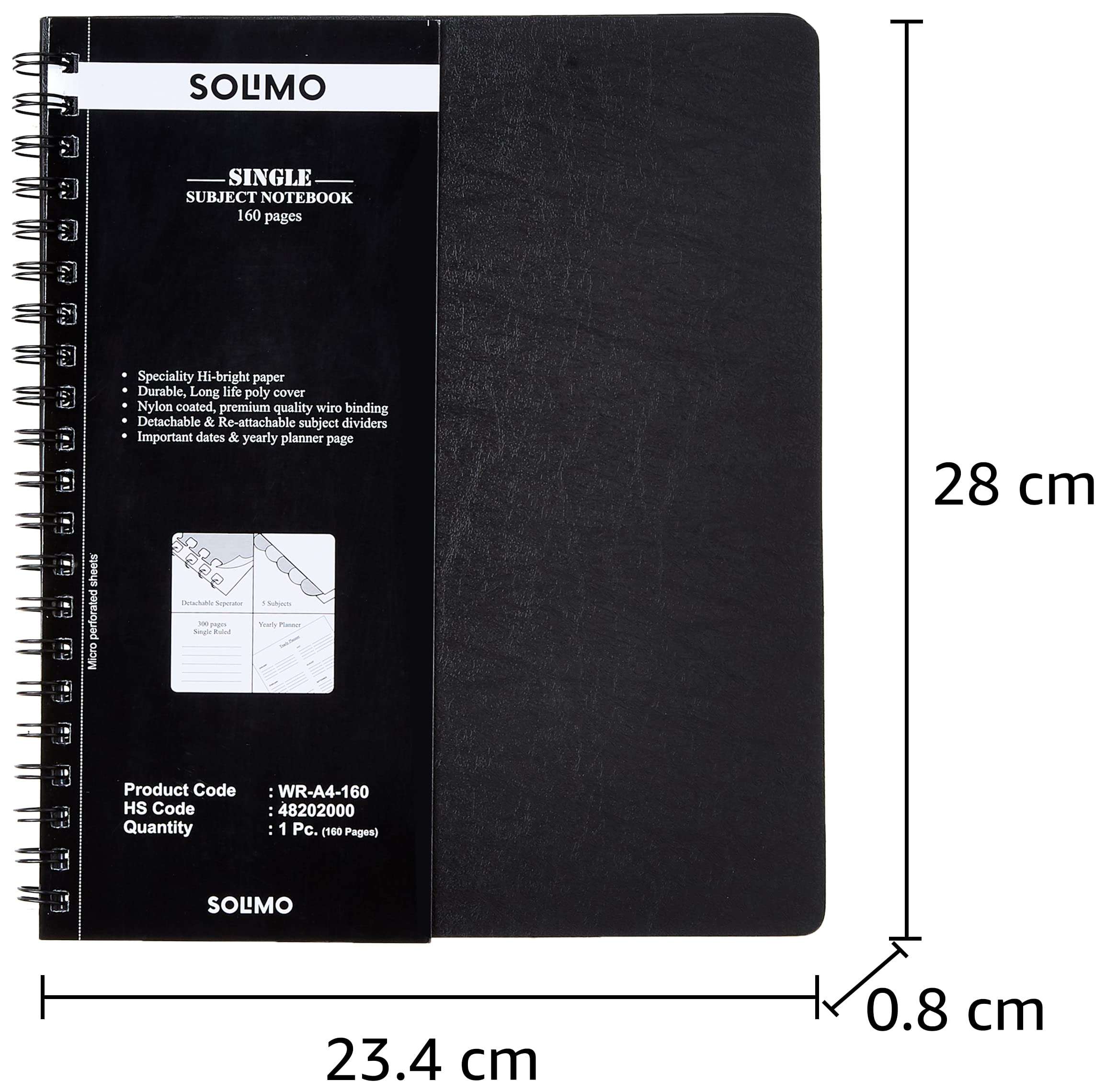 Amazon Brand - Solimo Wirebound Notebook, A4 Size,160 Pages, Single Ruled, 70 GSM Paper 5