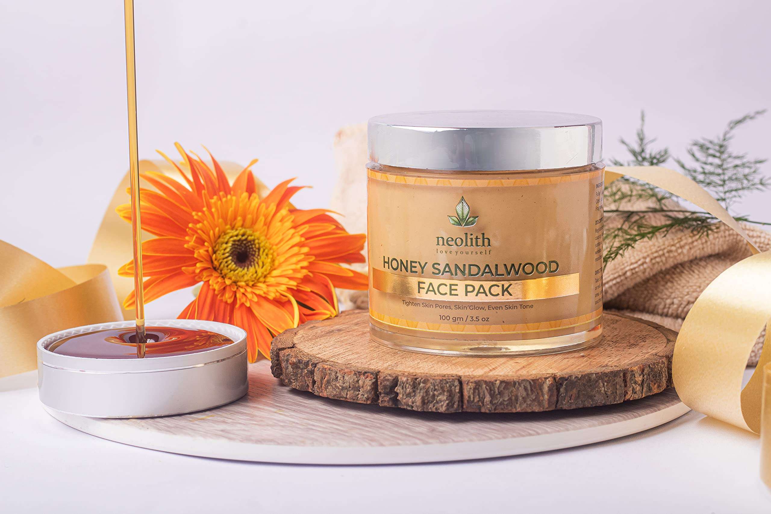 Neolith Honey Sandalwood Face Pack || Skin Brightening Clay Face Mask for Healthy & Glowing Skin, Tan Removal, Oil Control, Black Head Removal, Acne || 100% Organic || for Women & Men || 100gm 6