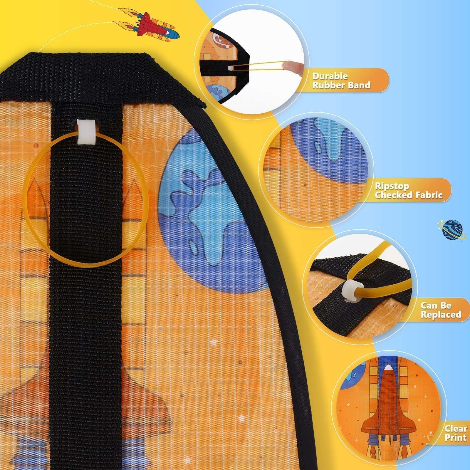 3 Pcs Mini Slingshot Kites - Thumb Ejection Kite Beach Toys Gift for Kids Teens Age 4-18 Years Old Easy to Fly Waterproof Stringless Beach Kite Small Funny Outdoor Sports Toy Dinosaur Rocket Style 6