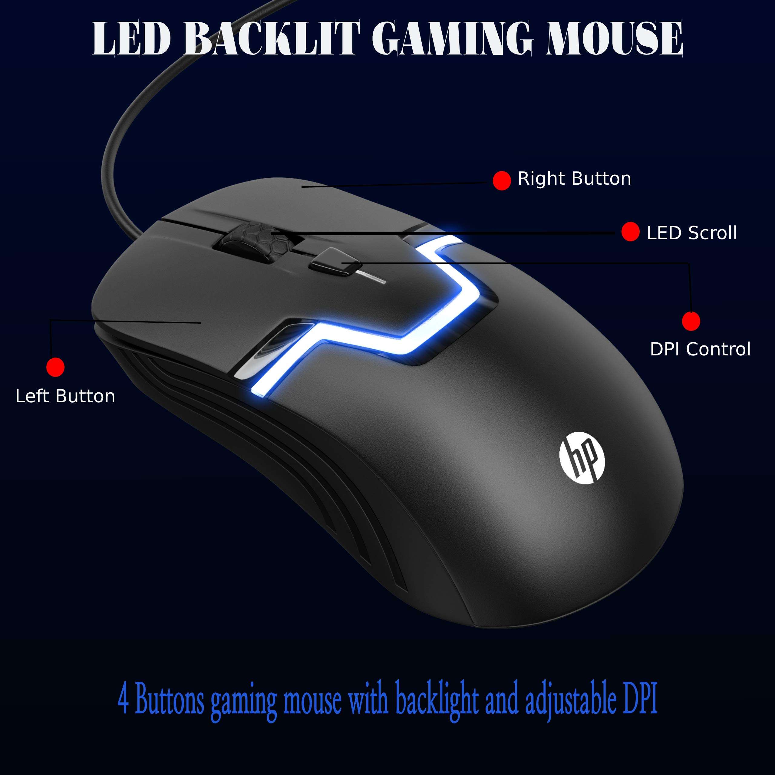 HP Gaming Keyboard and Mouse Combo, Wired Keyboard with Ergonomic Design and RGB Backlit for Immersive Gameplay, Spill Resistant, DPI Button Control for a Fast Response and a Long Lasting Performance 5