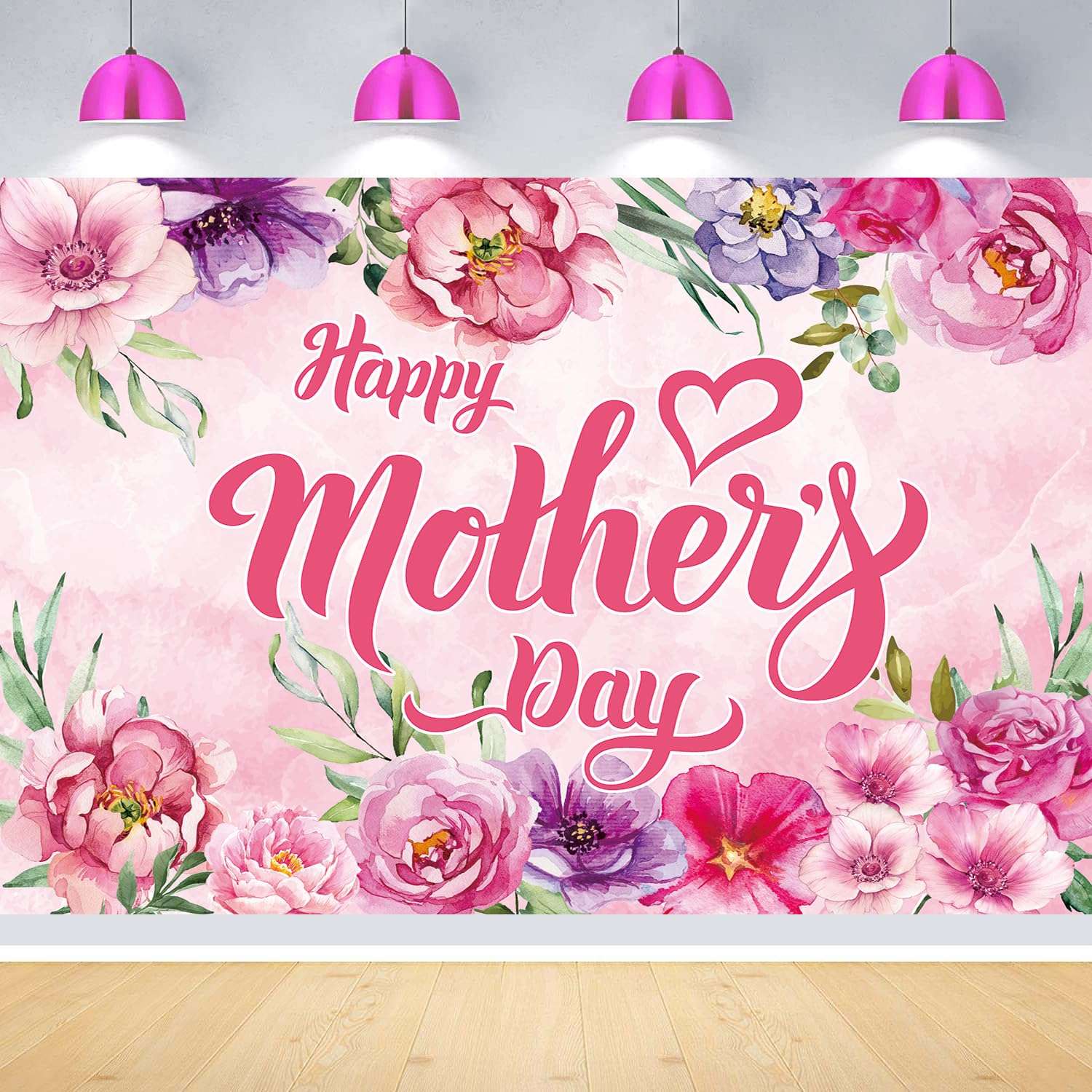 Happy Mother's Day Party Backdrop 10x8FT I Love Mom Photography Background Pink Flower Women Queen's Day Thanks Mama Banner Photo Props 120x96 inch 6