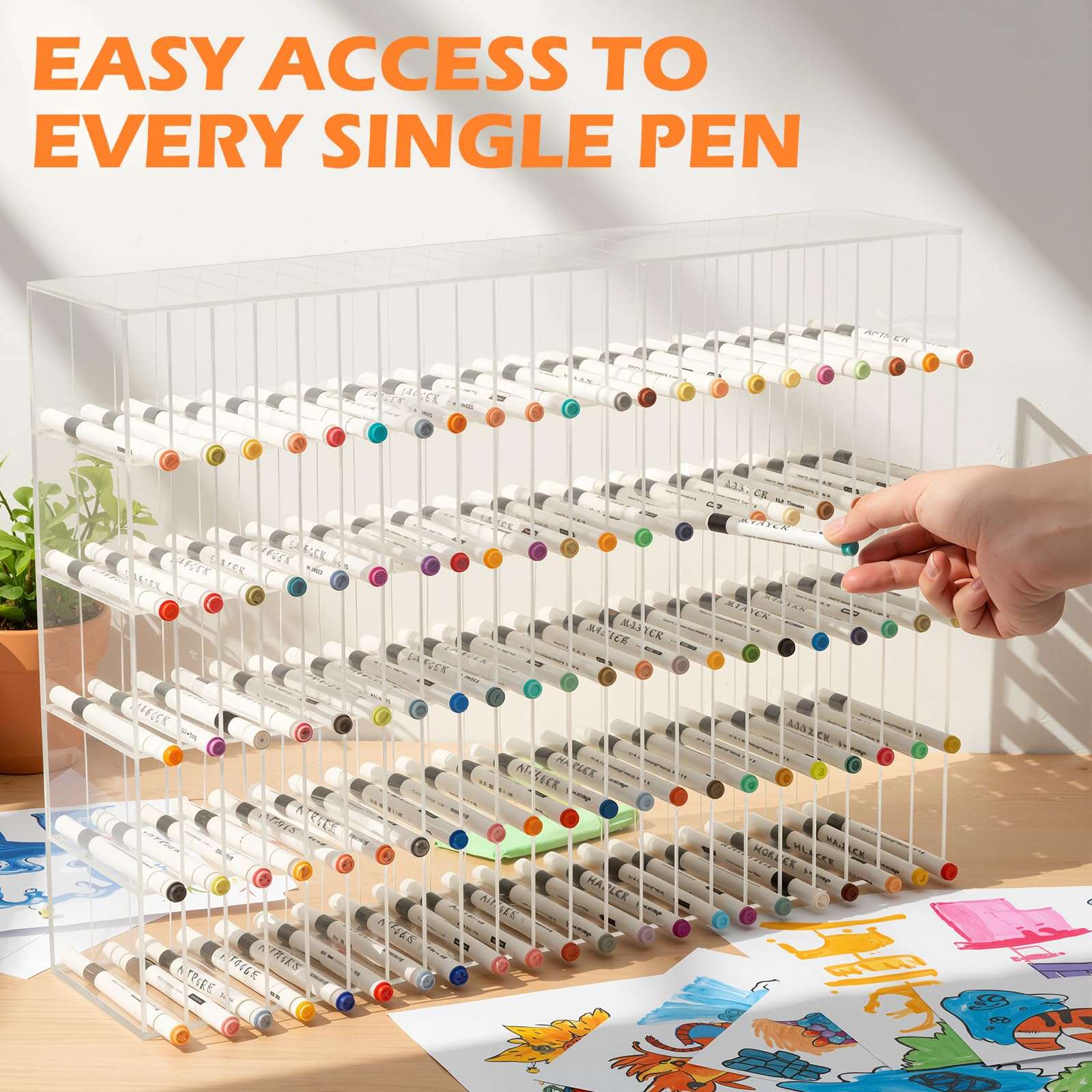 Colingmill Acrylic Marker Organizer for 480 Markers, Extra Large Art Marker Storage Rack for Desk, Durable Pencil Holder Desk Storage for Artists Teachers Students Office Birthday Gifts(Large) 4