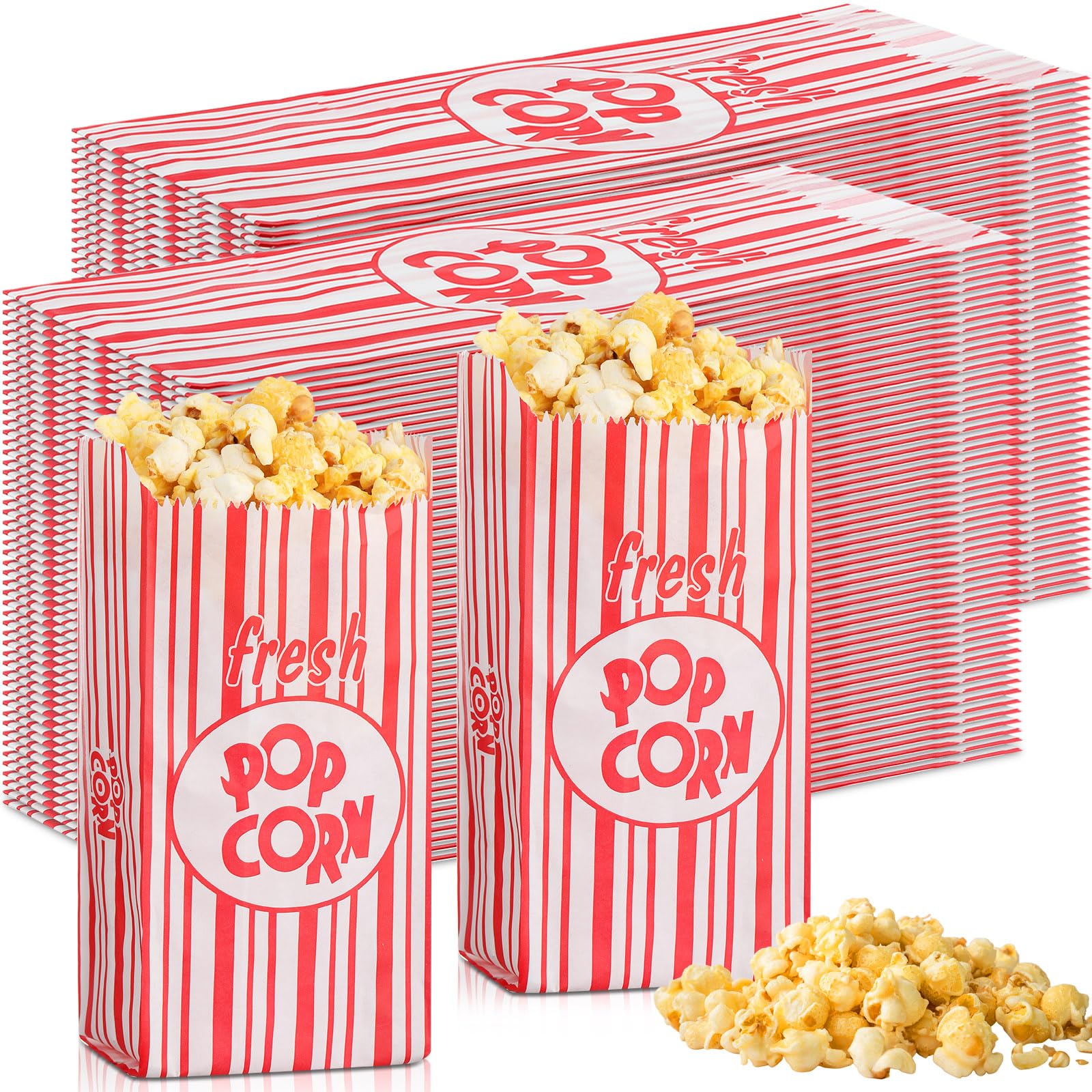 Thenshop 600 Pcs Paper Popcorn Bags Bulk 1oz Popcorn Bags Individual Servings Paper Sleeves Vintage Red and White Striped Pop Corn Bags for Party Movie Night Carnival Supplies Popcorn Machine 1