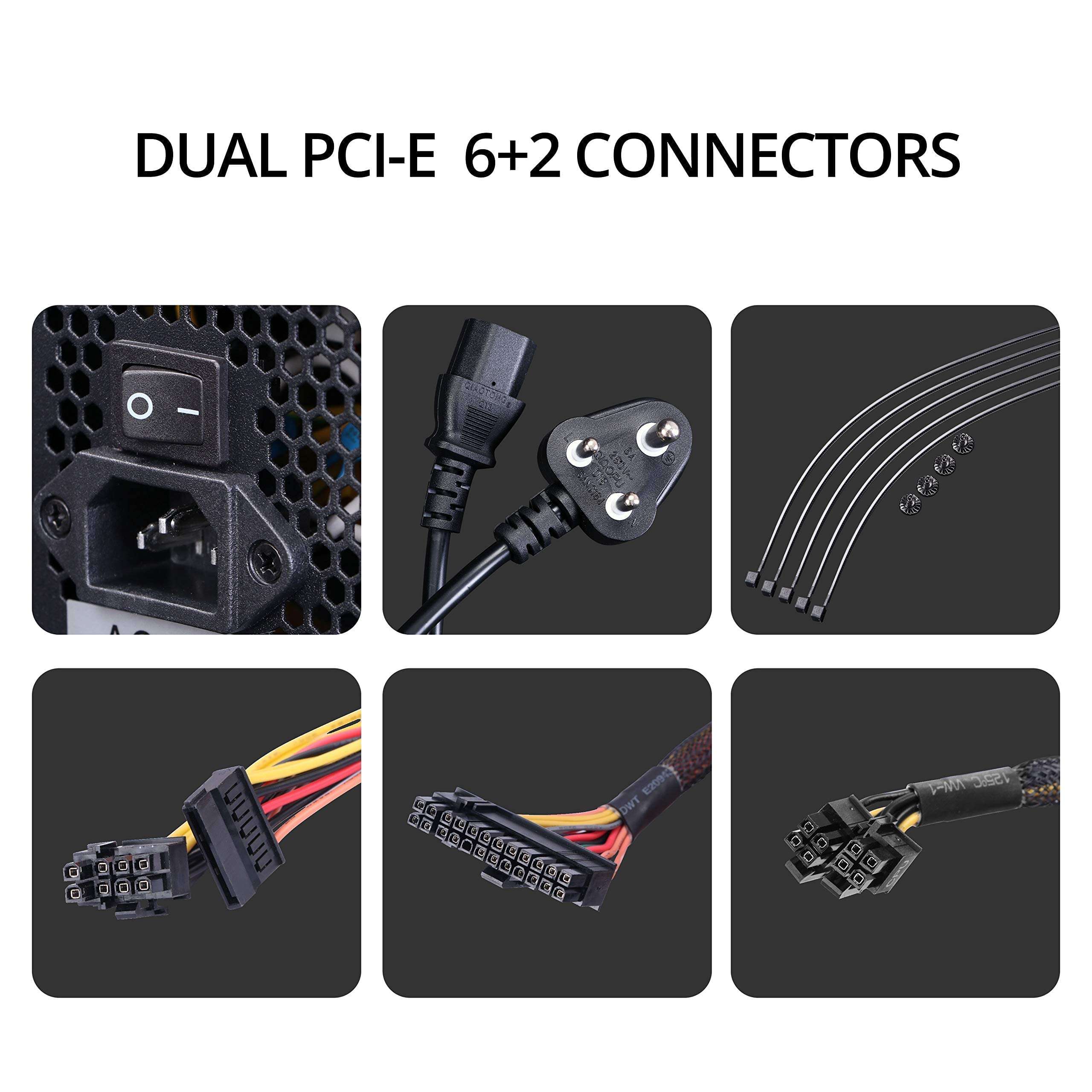 Zebronics Gaming High efficiency 600watts power supply with 80+ certification, comes with dual PCIe and long cables - PGP600W 6