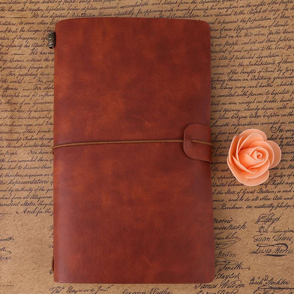 Tnfeeon Classic PU Leather Travel Notebook Hardcover Executive Notebook Personalized Journal Diary Refillable Notepad for Writing Women Men (Brown) 6