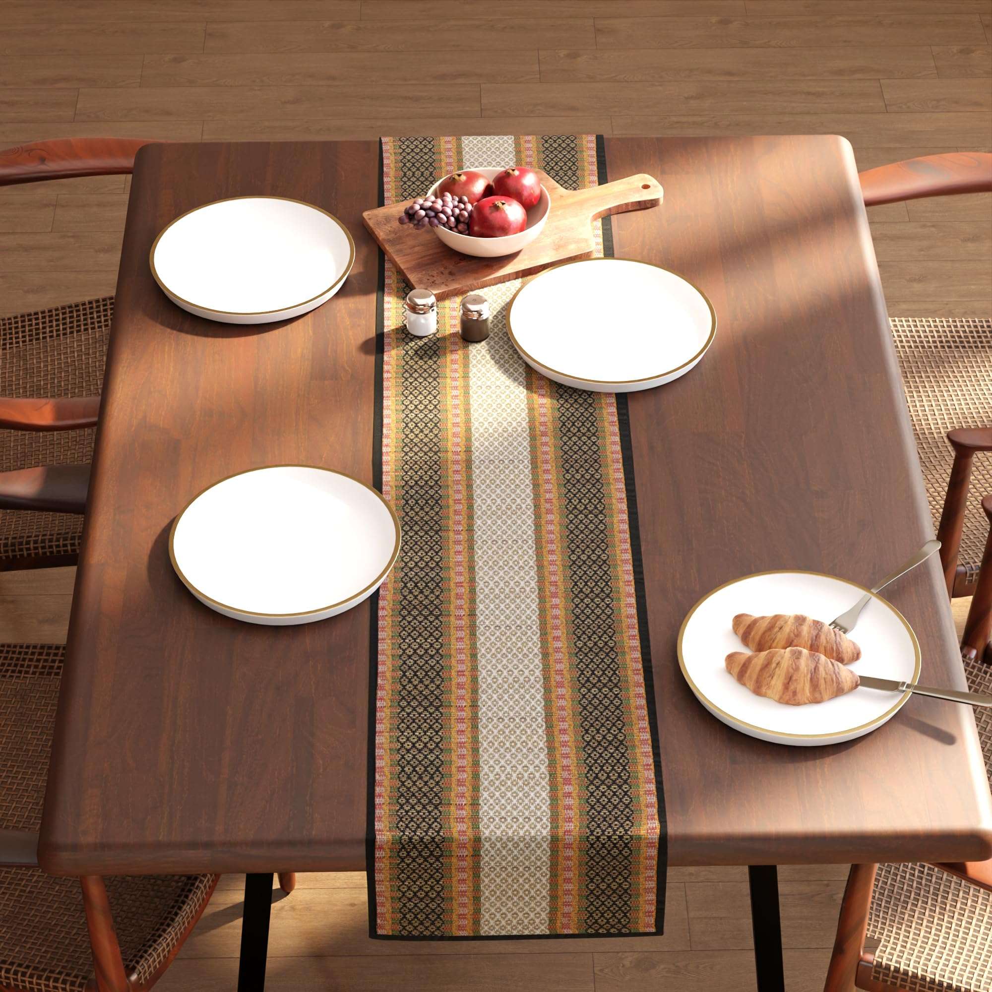 Encasa XO Handcrafted Madurkathi River Grass Table Runner 4 Seater Heat Resistant Table Runner for Dining – 32x150 cm, Black 3