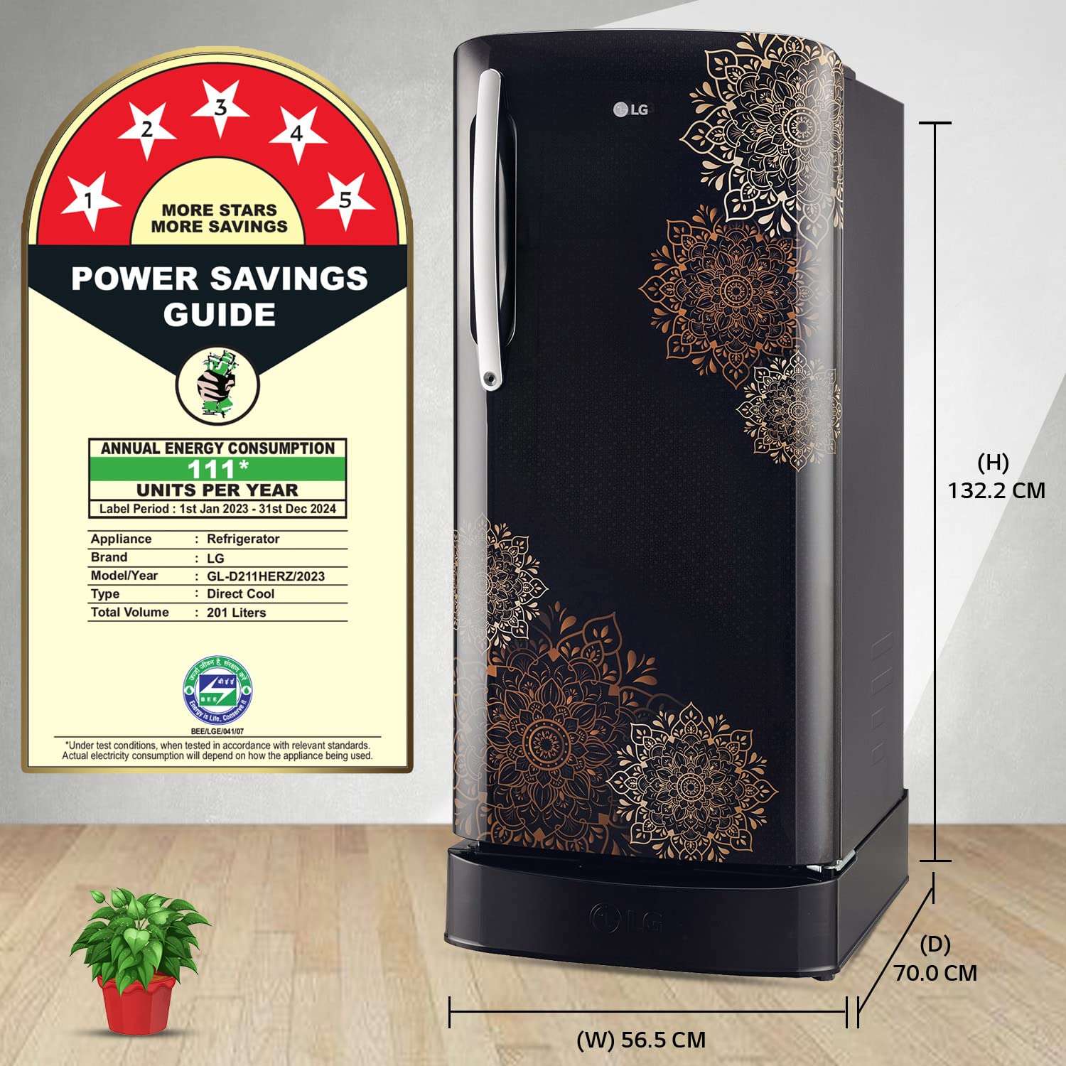 LG 204 L 5 Star Inverter Direct-Cool Single Door Refrigerator (GL-D211HERZ, Ebony Regal, Base stand with drawer, 2022 Model) 4
